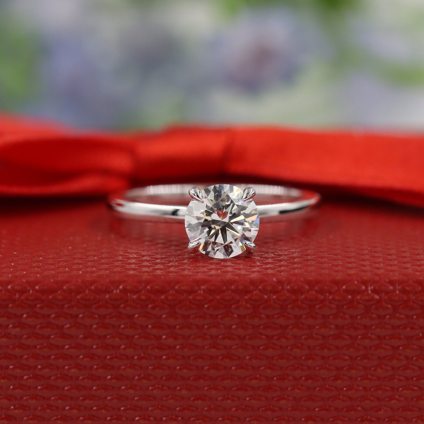 Handmade 1ct Round Diamond Engagement Ring: 14k Gold Hidden Halo Diamond Ring - Anniversary gift