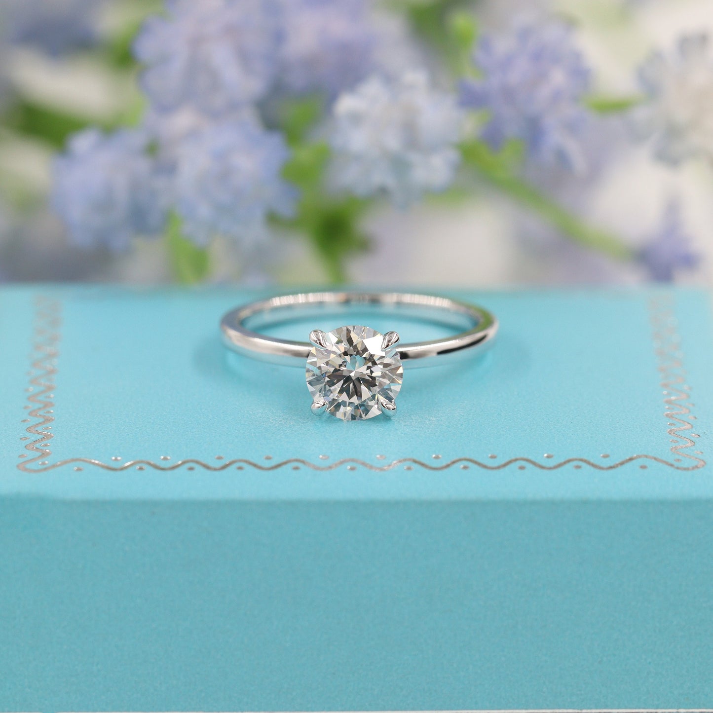 Handmade 1ct Round Diamond Engagement Ring: 14k Gold Hidden Halo Diamond Ring - Anniversary gift