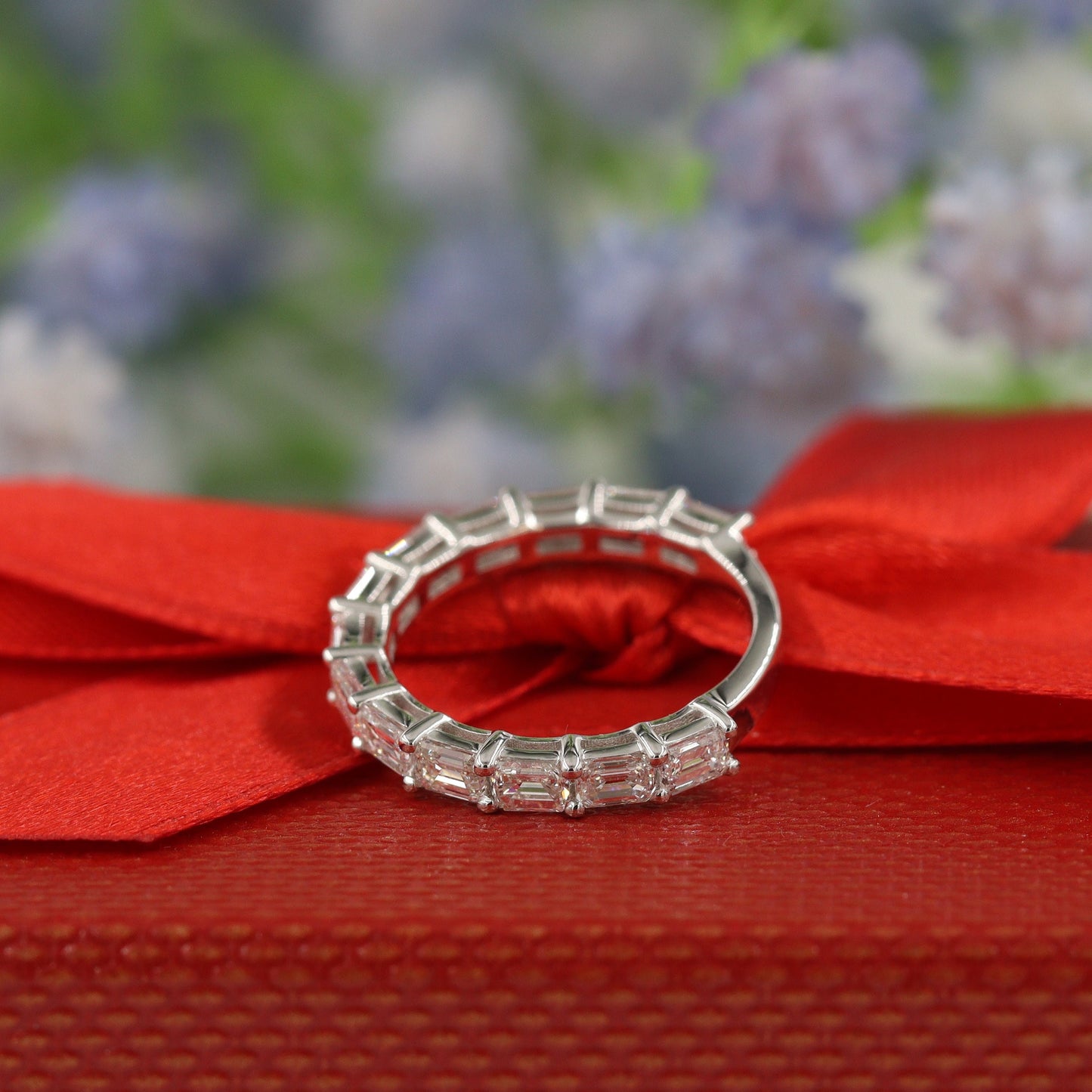 1.7ct Emerald Cut  Natural Diamond Eternity Band - 14K Gold ,18K Gold, Platinum Diamond Ring - Anniversary gift