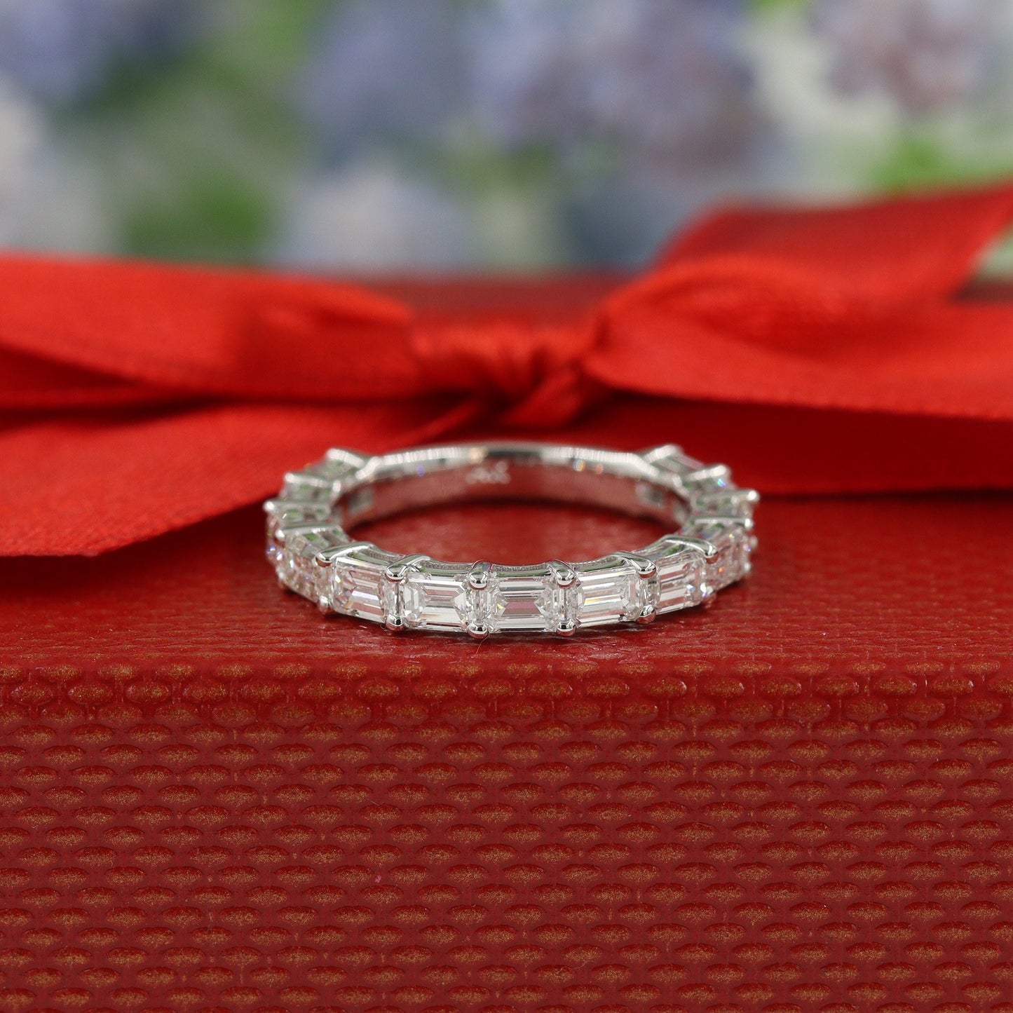1.7ct Emerald Cut  Natural Diamond Eternity Band - 14K Gold ,18K Gold, Platinum Diamond Ring - Anniversary gift