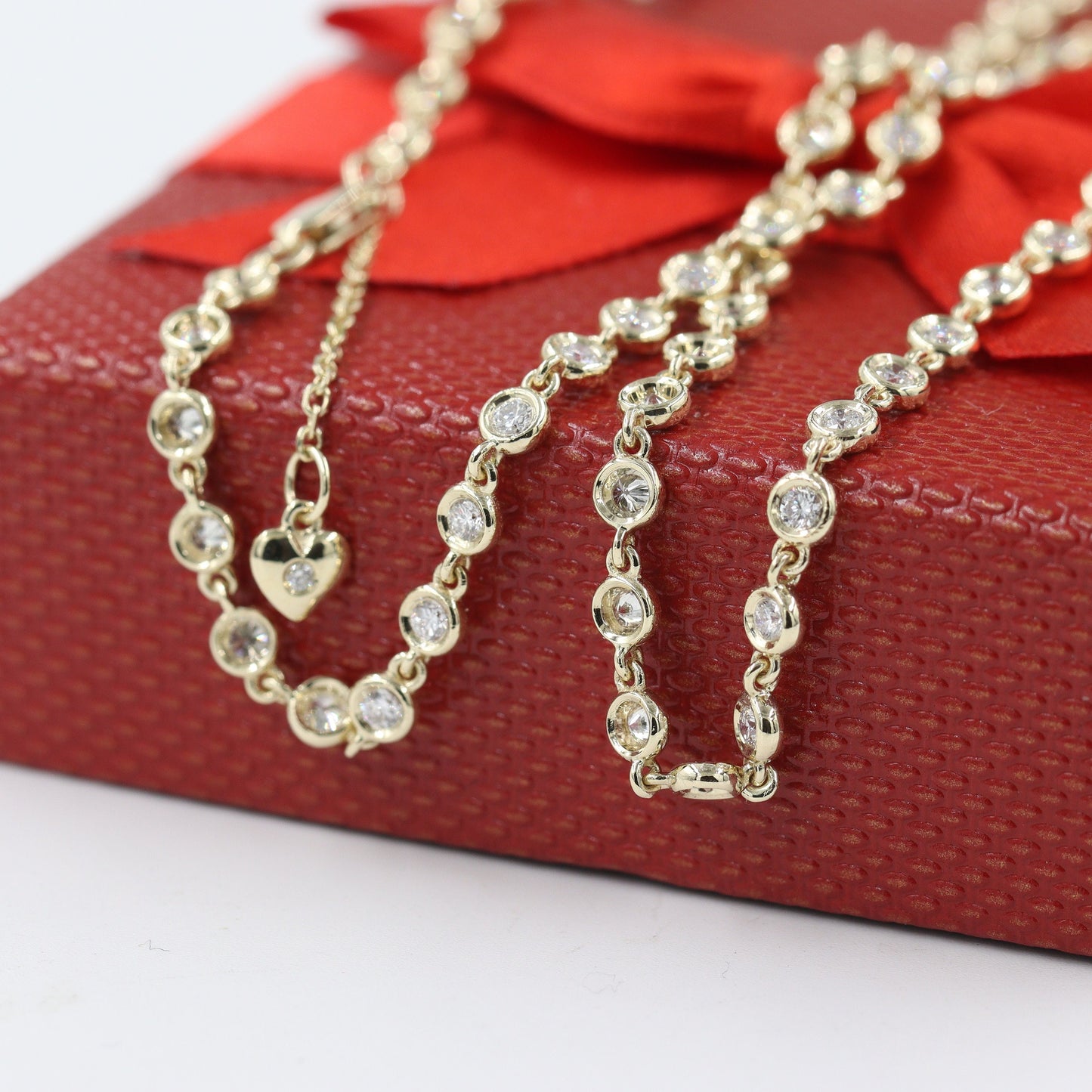 Full Round Natural Diamond Bezel Tennis Necklace/14K gold Diamond 3.5mm Bezel setting Tennis Necklace/Diamond Necklace/Anniversary gift