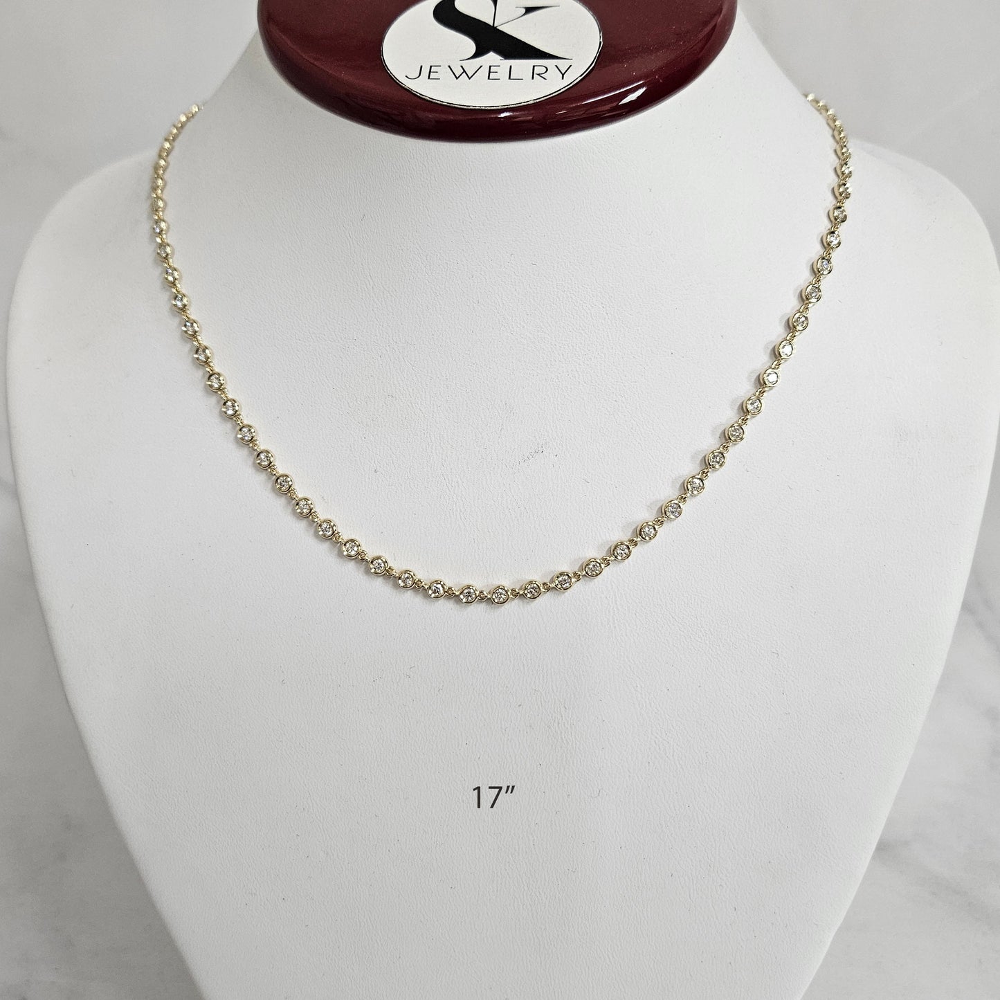 Full Round Natural Diamond Bezel Tennis Necklace/14K gold Diamond 3.5mm Bezel setting Tennis Necklace/Diamond Necklace/Anniversary gift