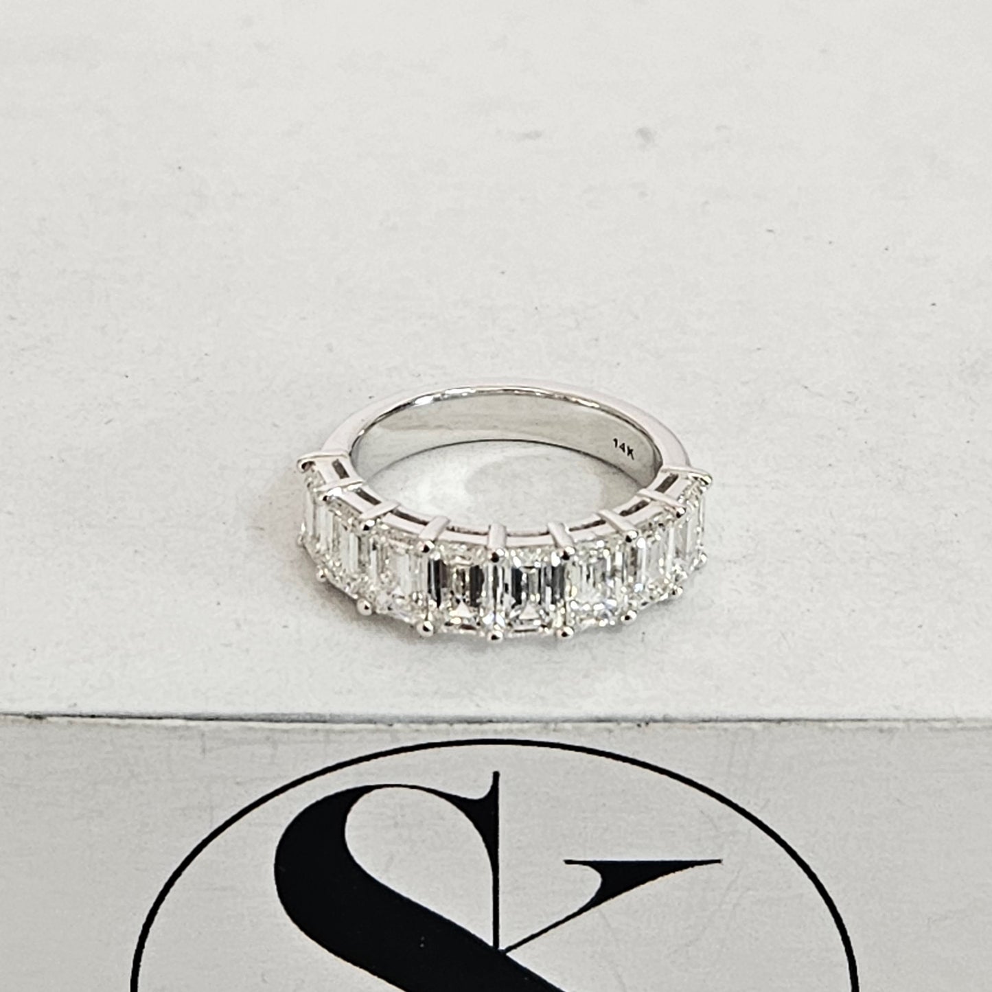 GIA Emerald Cut Diamond Ring: 14K Gold Half Eternity Wedding Band