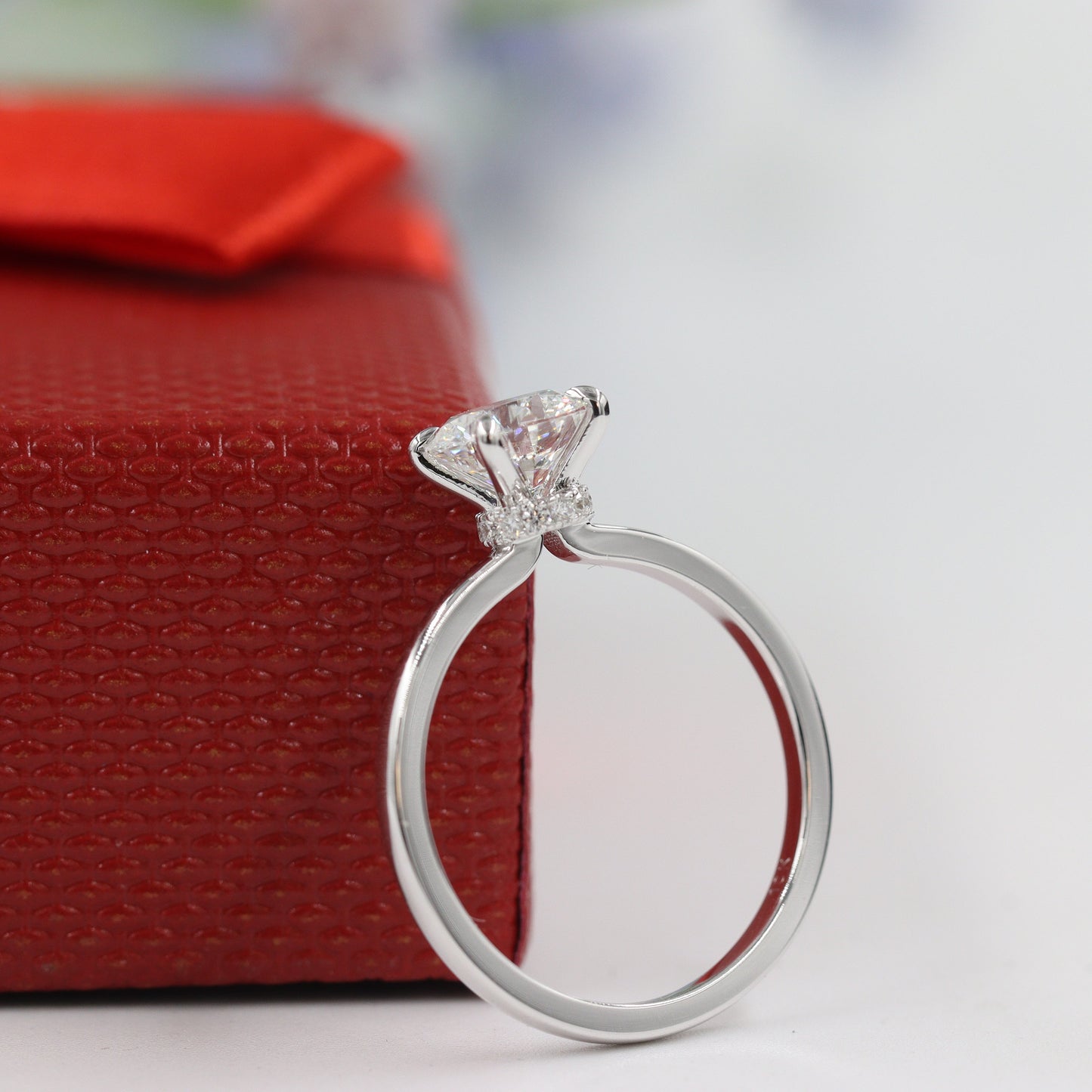 Handmade 1ct Round Diamond Engagement Ring: 14k Gold Hidden Halo Diamond Ring - Anniversary gift