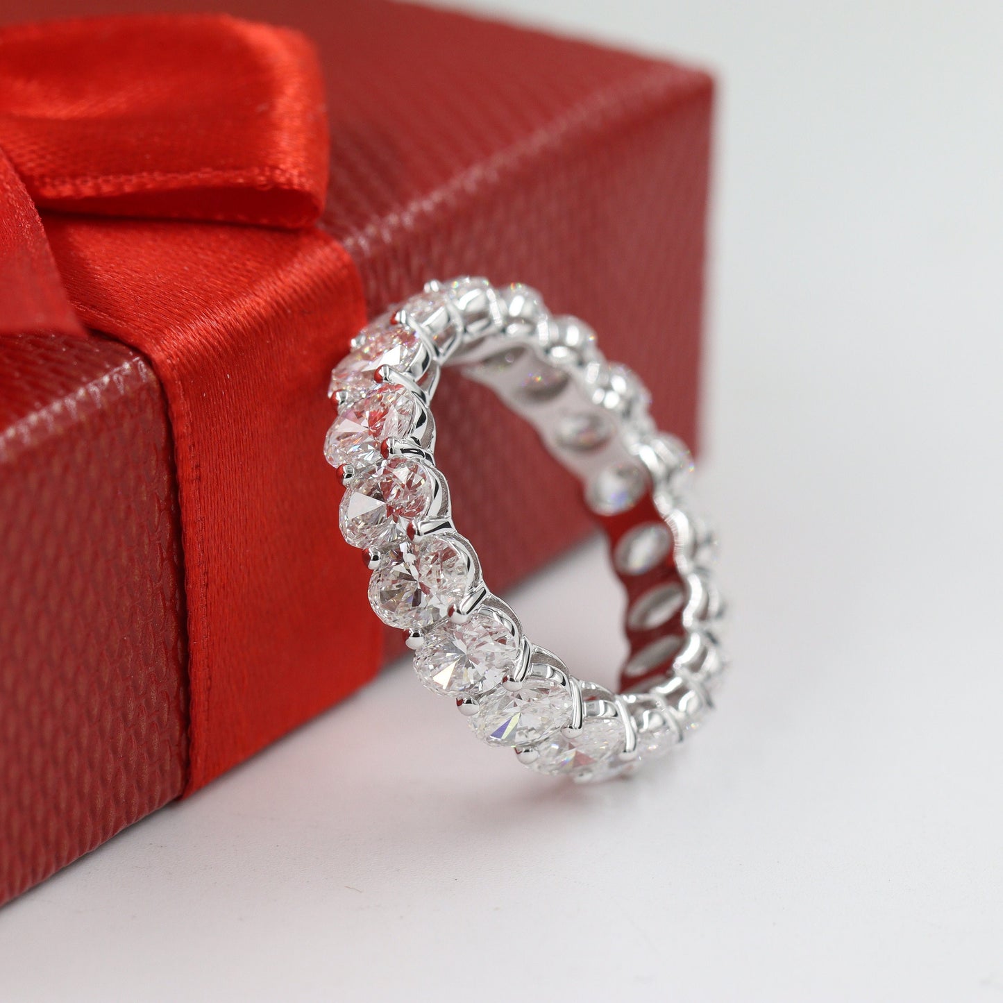 5.6ct Oval Diamond Eternity Ring: 14K Gold Diamond Wedding Band- Anniversary gift