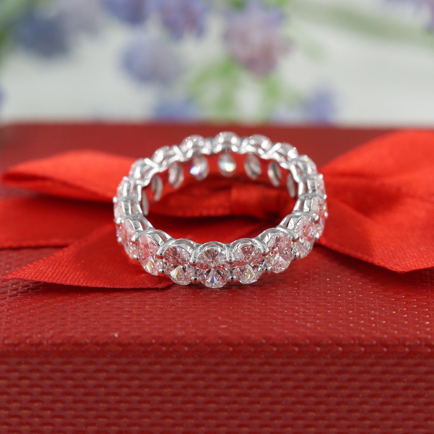 5.6ct Oval Diamond Eternity Ring: 14K Gold Diamond Wedding Band- Anniversary gift
