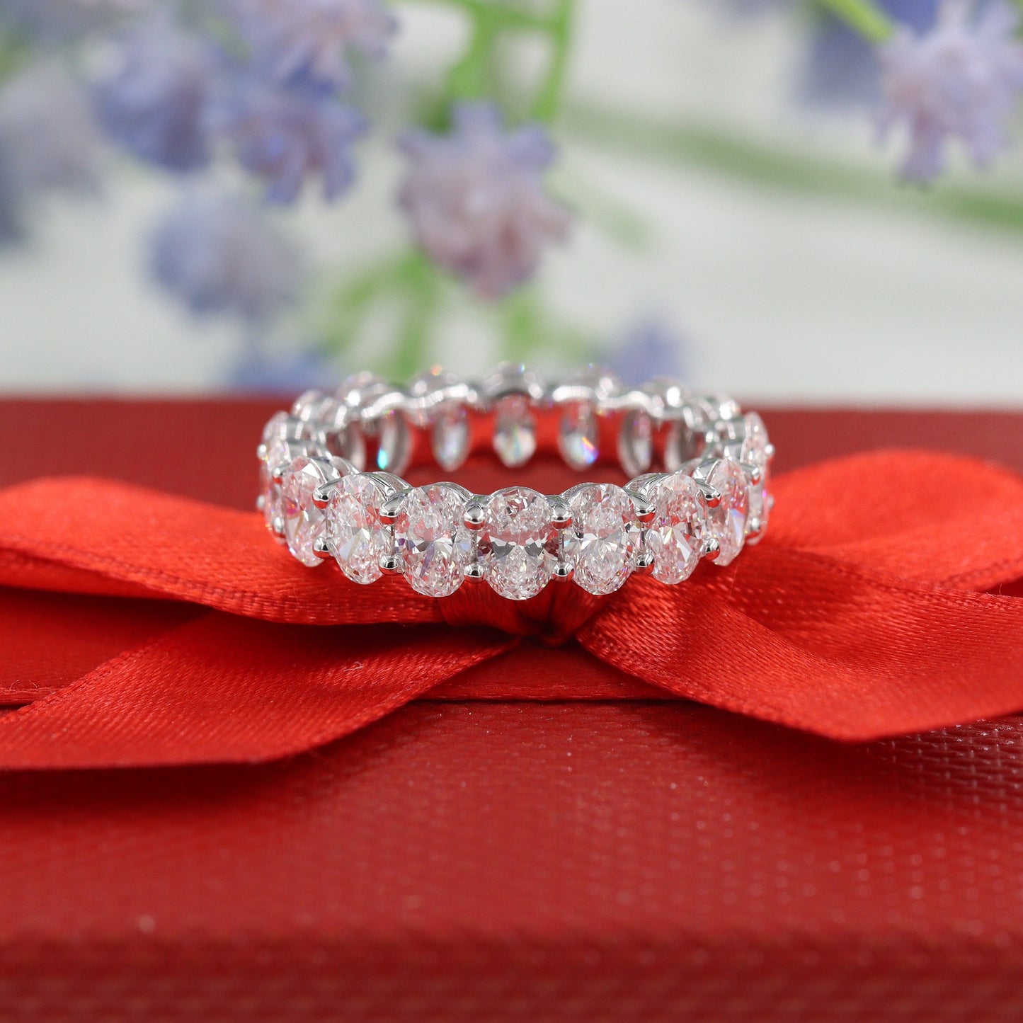 5.6ct Oval Diamond Eternity Ring: 14K Gold Diamond Wedding Band- Anniversary gift
