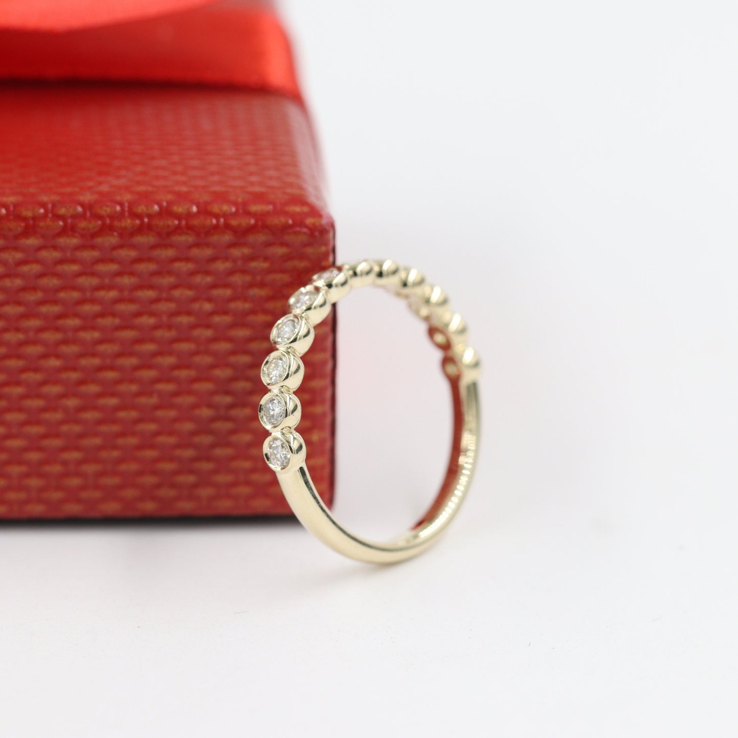 Half Natural Diamond Bezel Band/Half Eternity Diamonds Ring/Stackable Diamond Ring/Wedding Ring/Anniversary Gift/Minimalist Ring