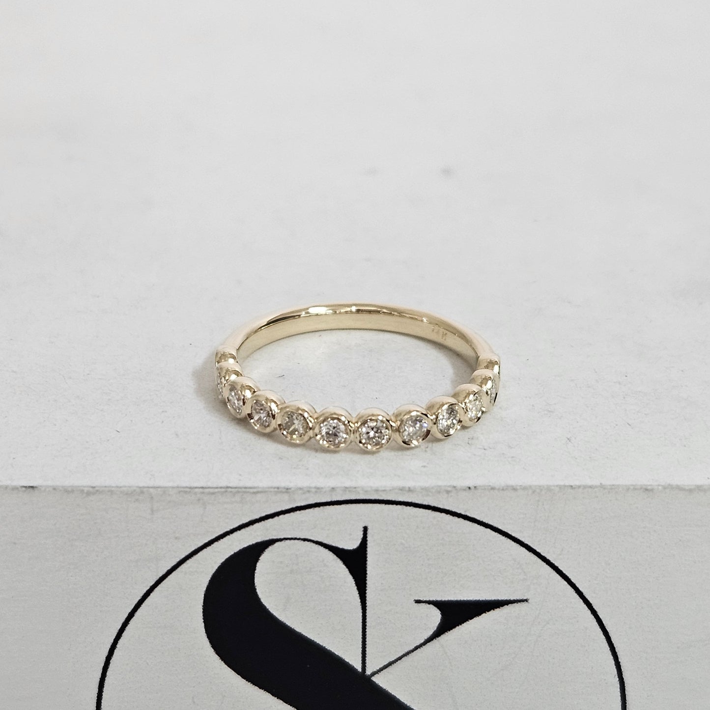 Half Natural Diamond Bezel Band/Half Eternity Diamonds Ring/Stackable Diamond Ring/Wedding Ring/Anniversary Gift/Minimalist Ring