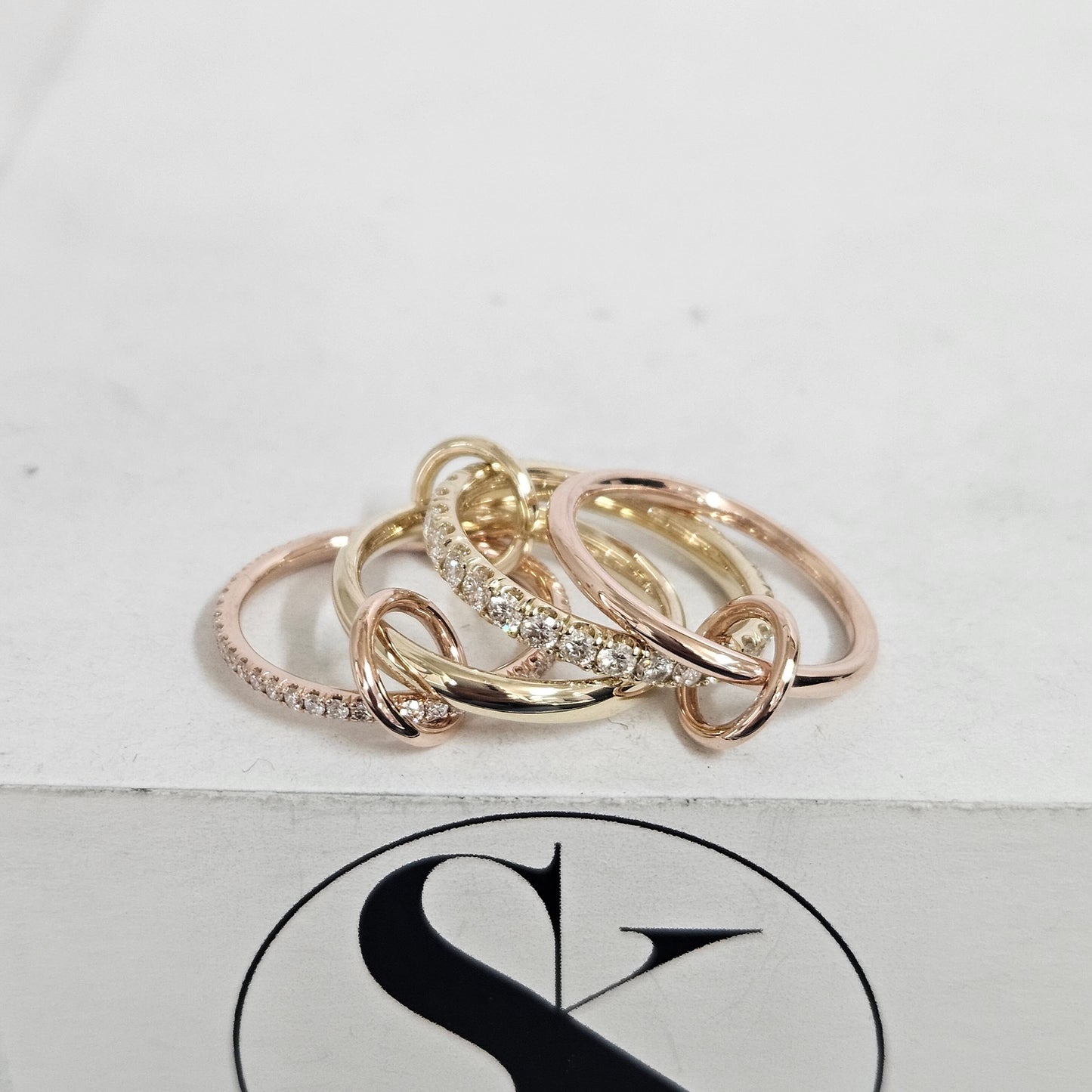 14K Gold Natural Diamond Stacking Rings: Yellow, Rose, White Gold Bands- Anniversary Gift