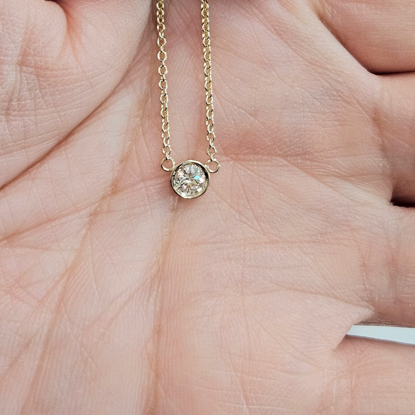 Straight Bezel 0.3ct Round Natural Diamond Solitaire Necklace / Diamond Solitaire Pendant / Minimalist Necklace / Anniversary Gift