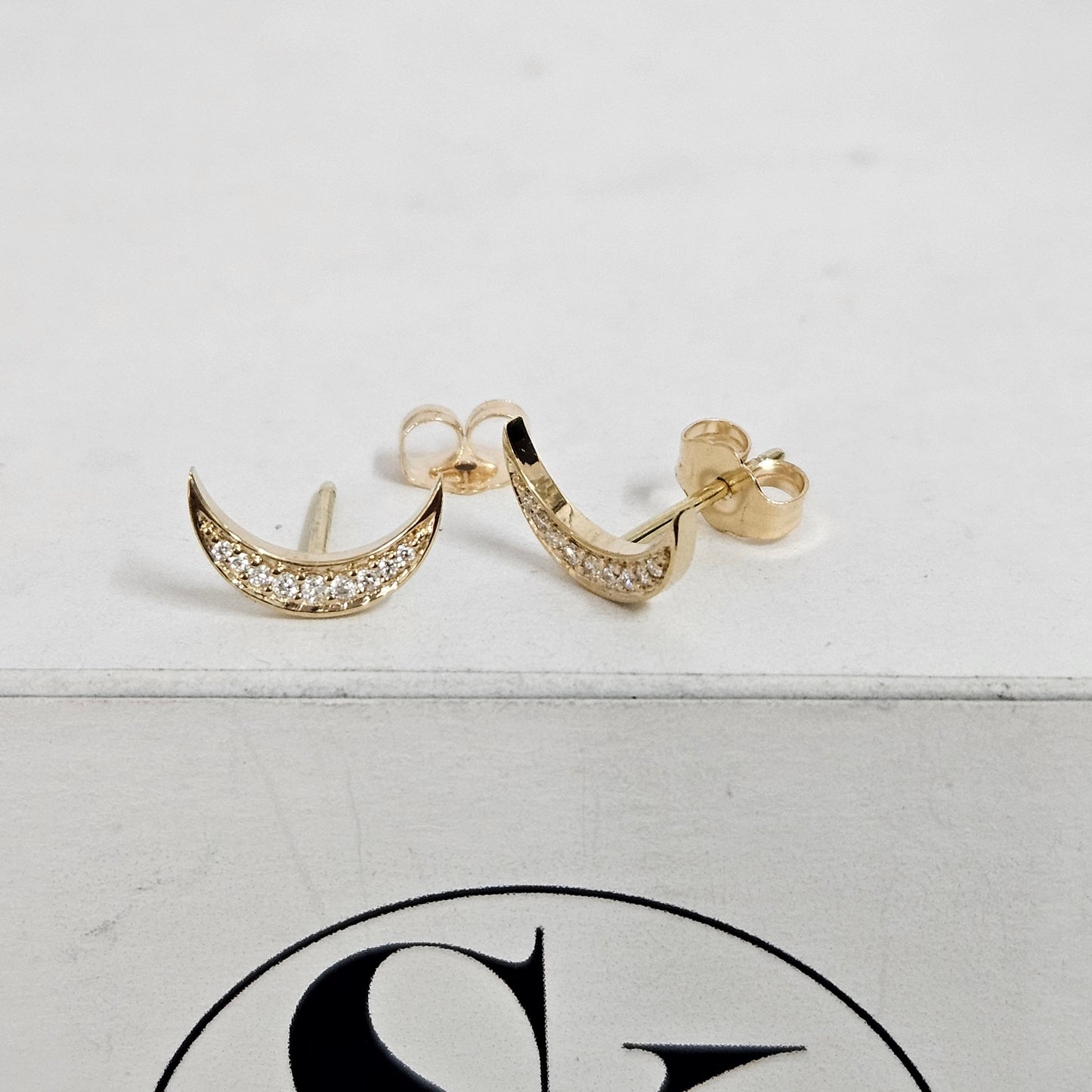 14k Gold Natural Diamond Crescent Moon Stud Earrings: Dainty Celestial Jewelry