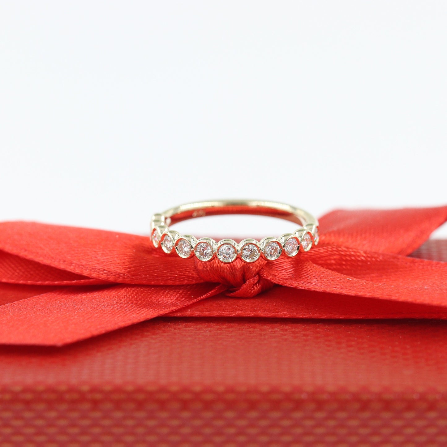 Half Natural Diamond Bezel Band/Half Eternity Diamonds Ring/Stackable Diamond Ring/Wedding Ring/Anniversary Gift/Minimalist Ring