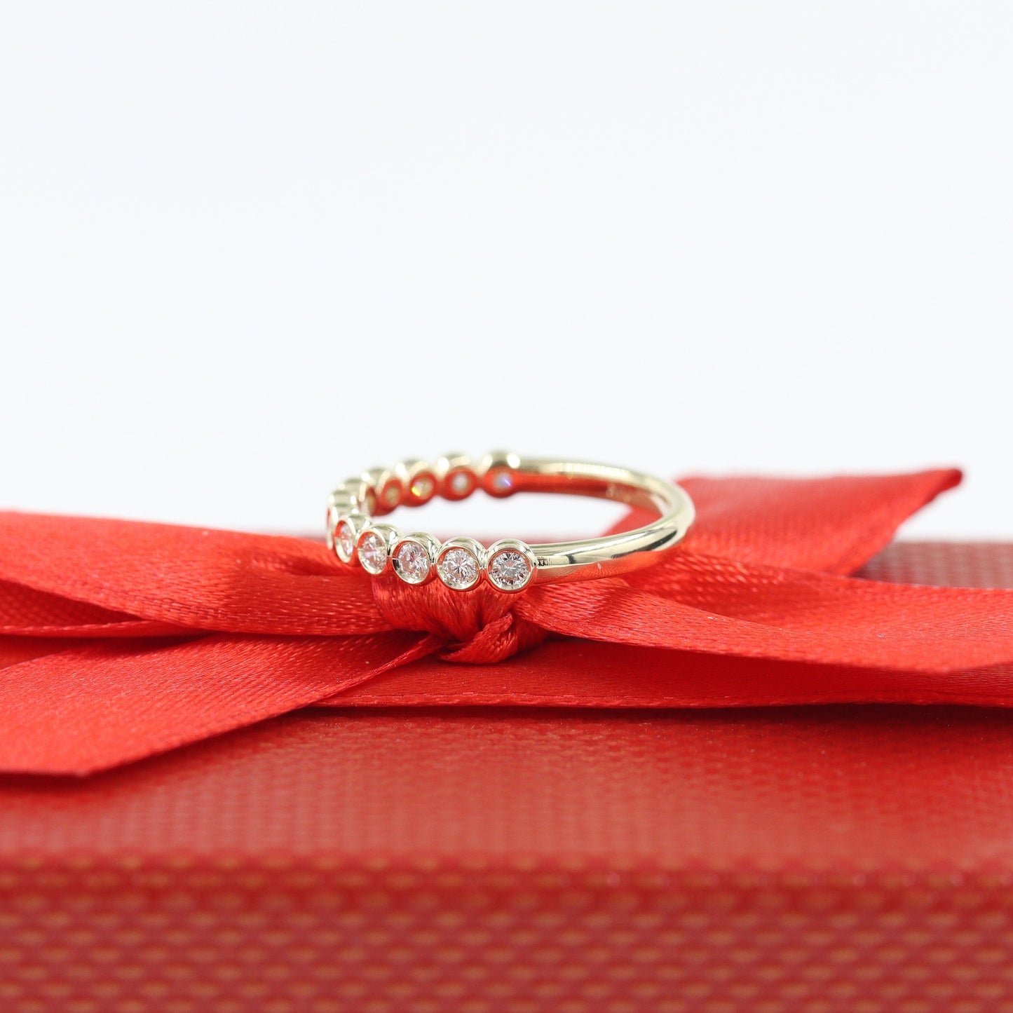 Half Natural Diamond Bezel Band/Half Eternity Diamonds Ring/Stackable Diamond Ring/Wedding Ring/Anniversary Gift/Minimalist Ring