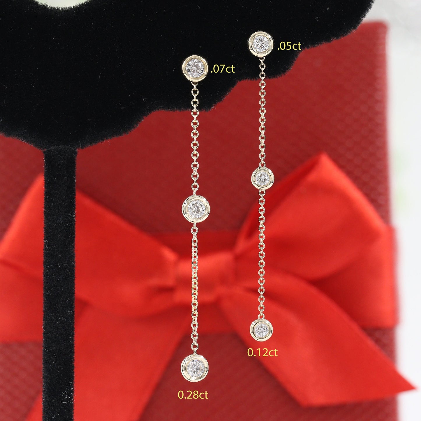 14K Gold Natural Diamond Dangle Earring Jackets: Bezel Set Chain Earrings