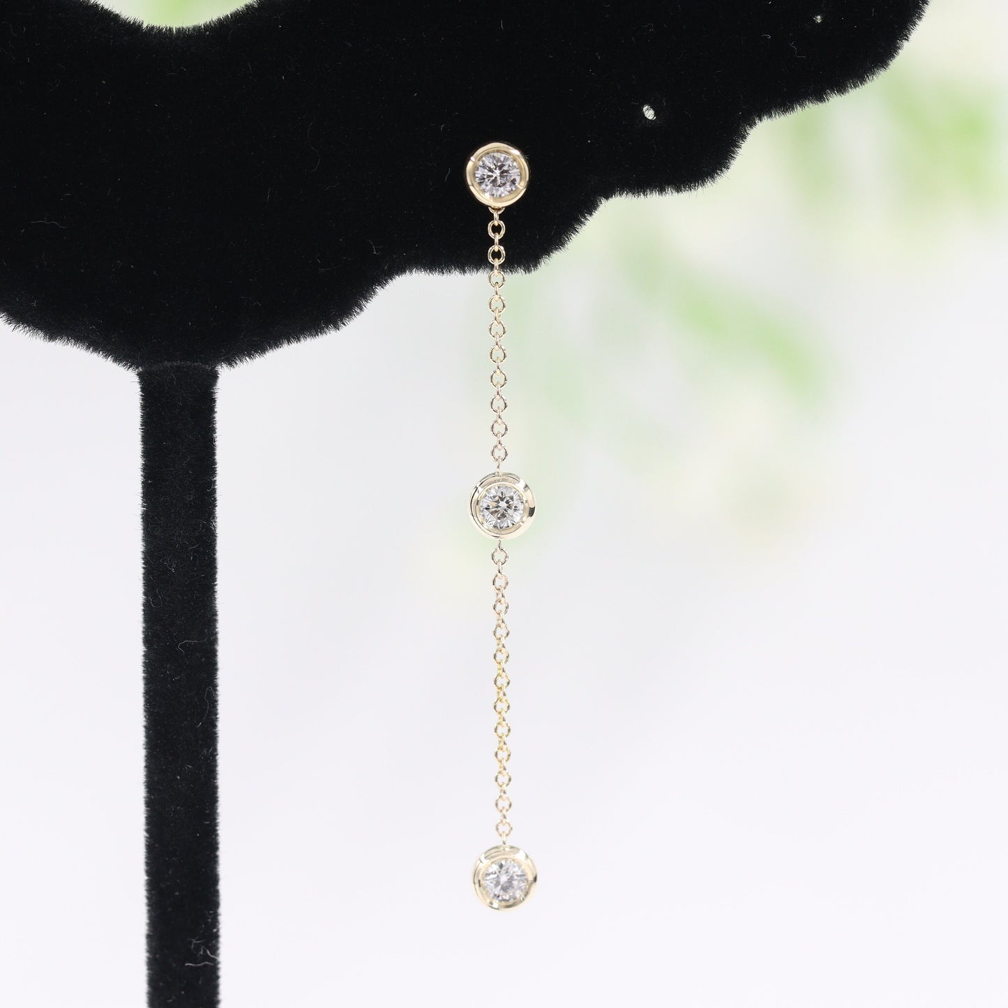 14K Gold Natural Diamond Dangle Earring Jackets: Bezel Set Chain Earrings