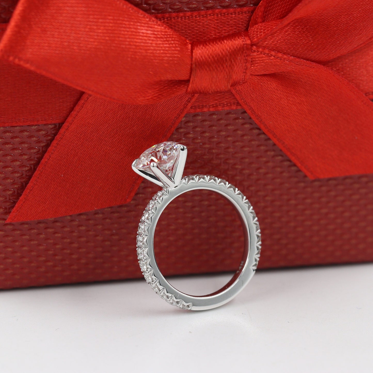 2ct Round Diamond Engagement Ring: 14K Gold French Pave Diamond 4 Prong Ring - Anniversary gift