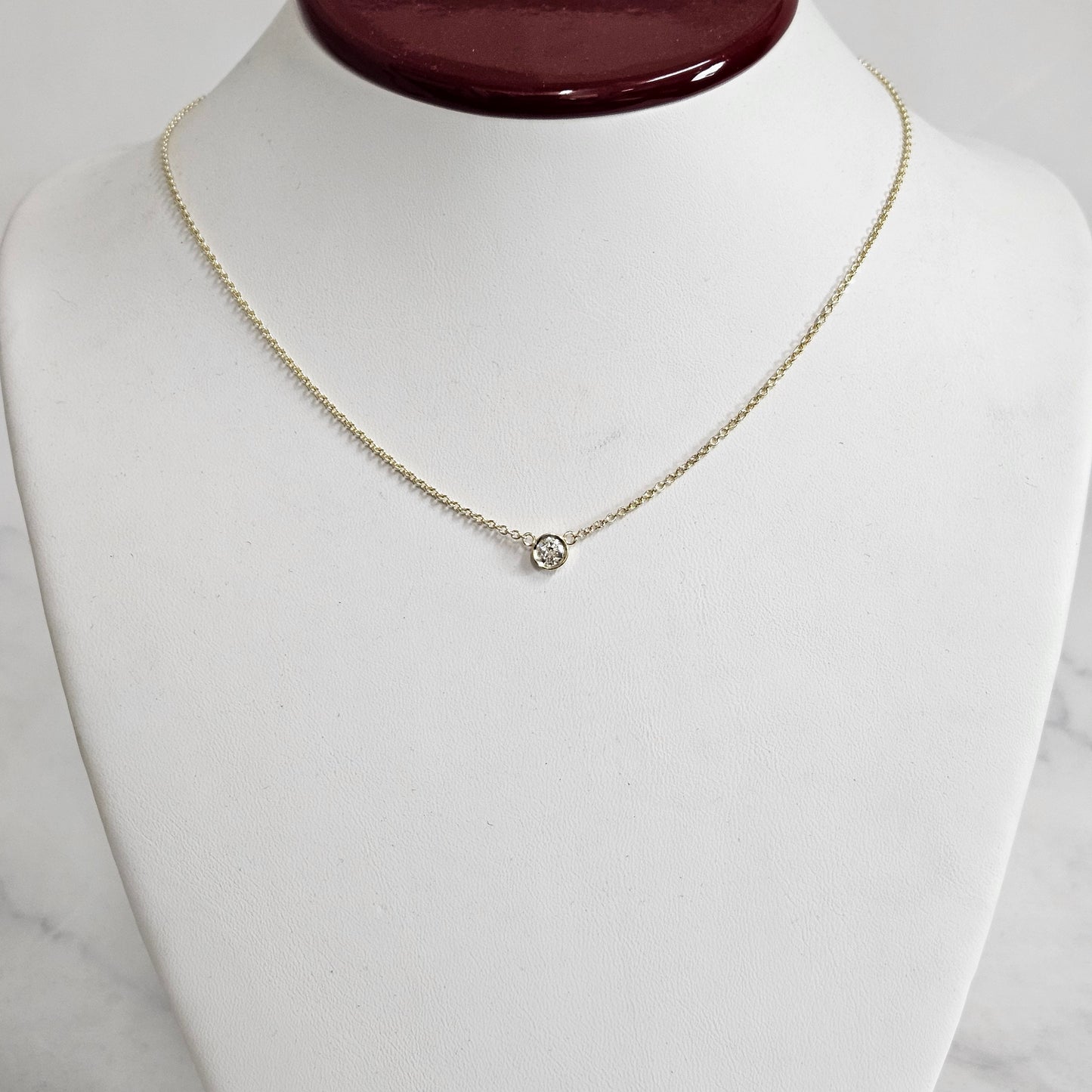 Straight Bezel 0.3ct Round Natural Diamond Solitaire Necklace / Diamond Solitaire Pendant / Minimalist Necklace / Anniversary Gift