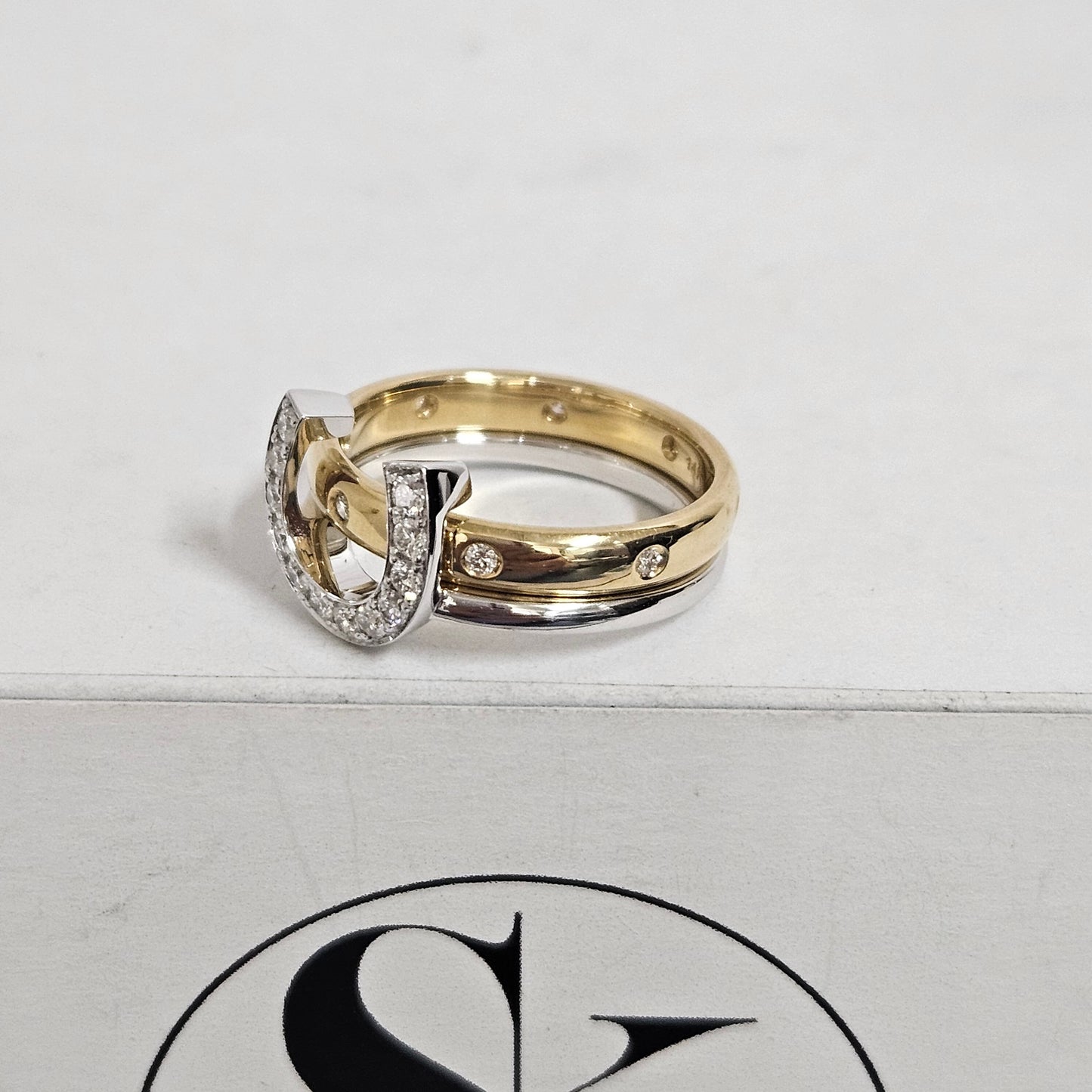 14K Gold Natural Diamond Horseshoe Ring: Stackable Anniversary Band