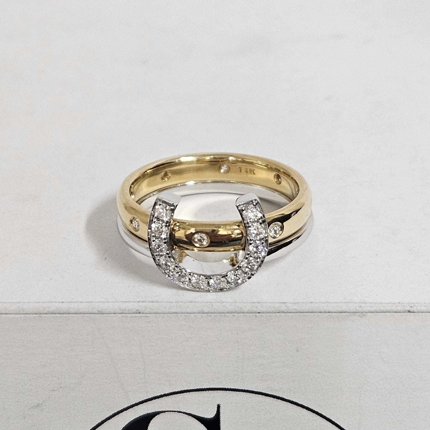 14K Gold Natural Diamond Horseshoe Ring: Stackable Anniversary Band