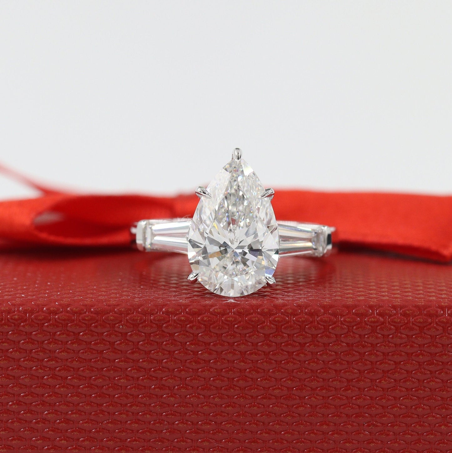 Total 5.3ct Pear Diamond Engagement Ring: 14k,18K Gold, Platinum  Diamond Ring