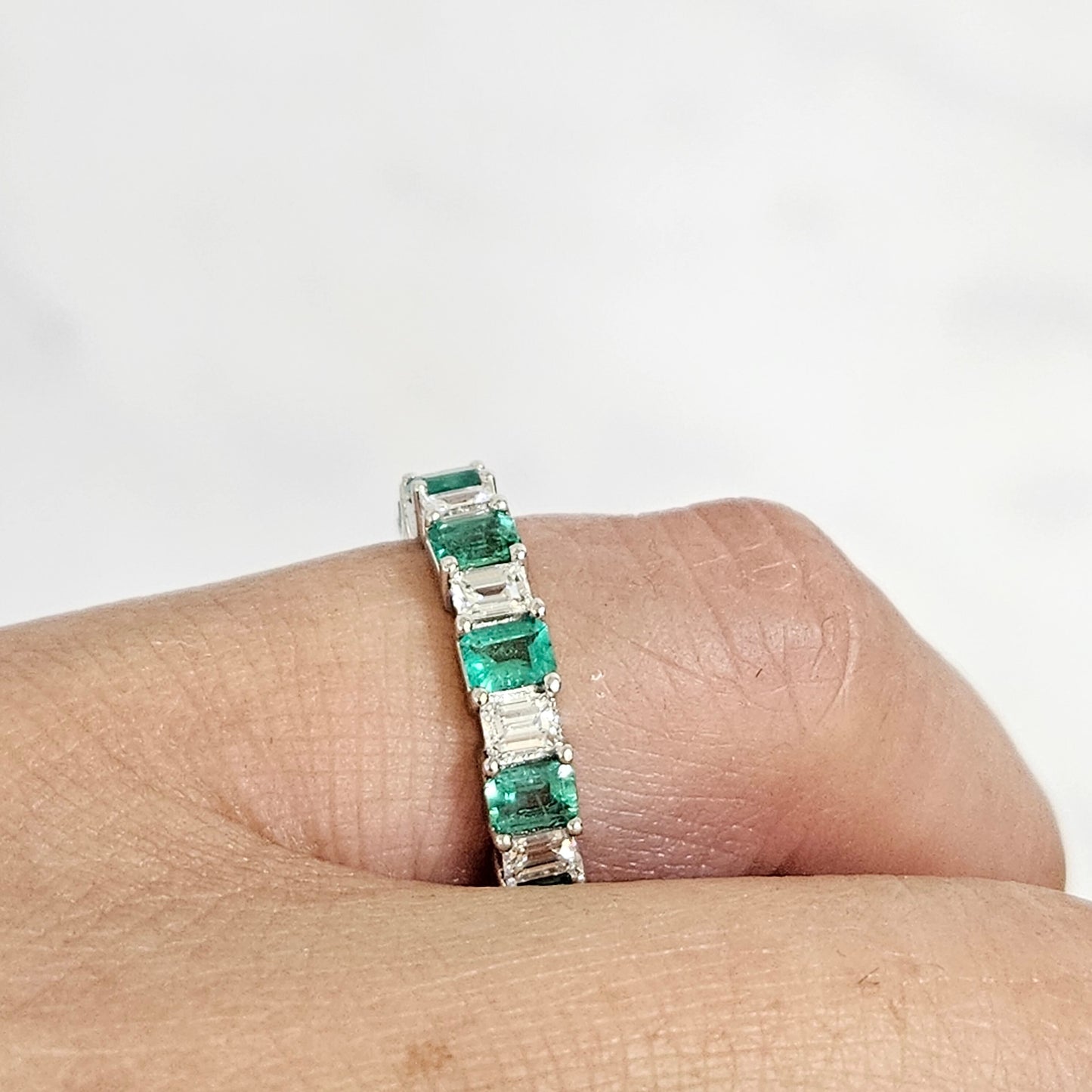Emerald Cut Emerald & Natural Diamond Platinum Eternity Ring, 3.1ct Handmade Anniversary Wedding Band