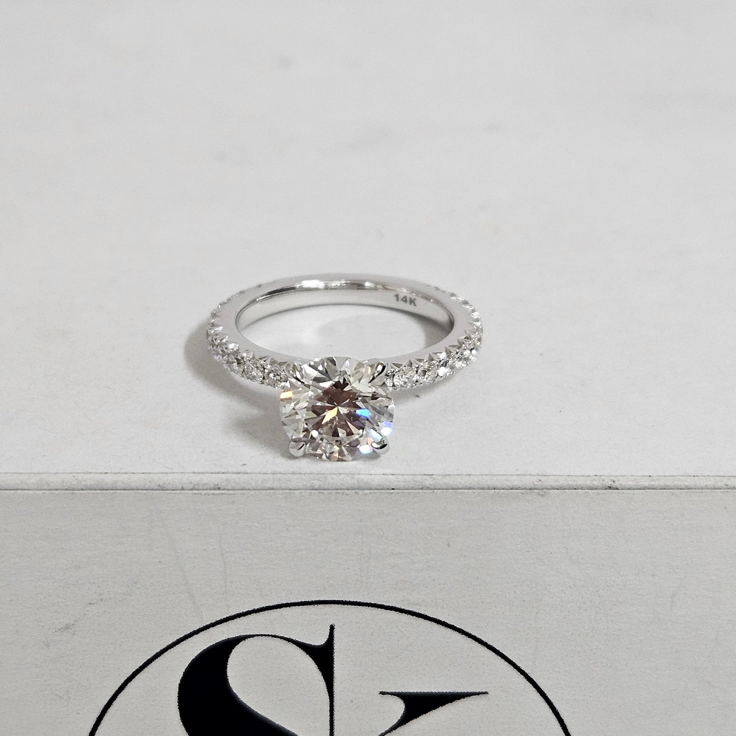 2ct Round Diamond Engagement Ring: 14K Gold French Pave Diamond 4 Prong Ring - Anniversary gift