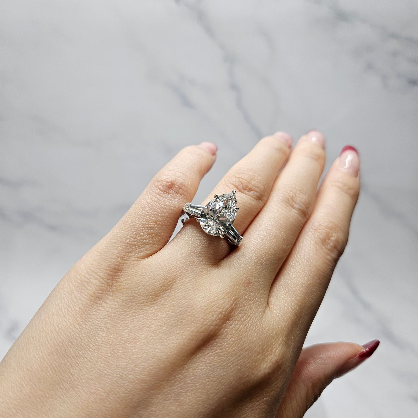 Total 5.3ct Pear Diamond Engagement Ring: 14k,18K Gold, Platinum  Diamond Ring