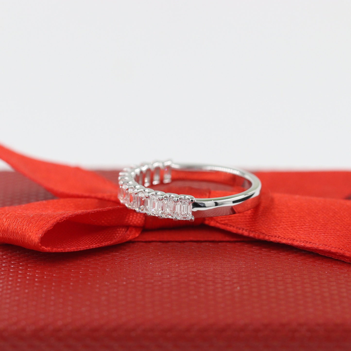 1.1ct Emerald Cut  Natural Diamond Wedding Band: 14K Gold Half Eternity Ring - 18K Gold, Platinum Diamond Ring - Anniversary gift