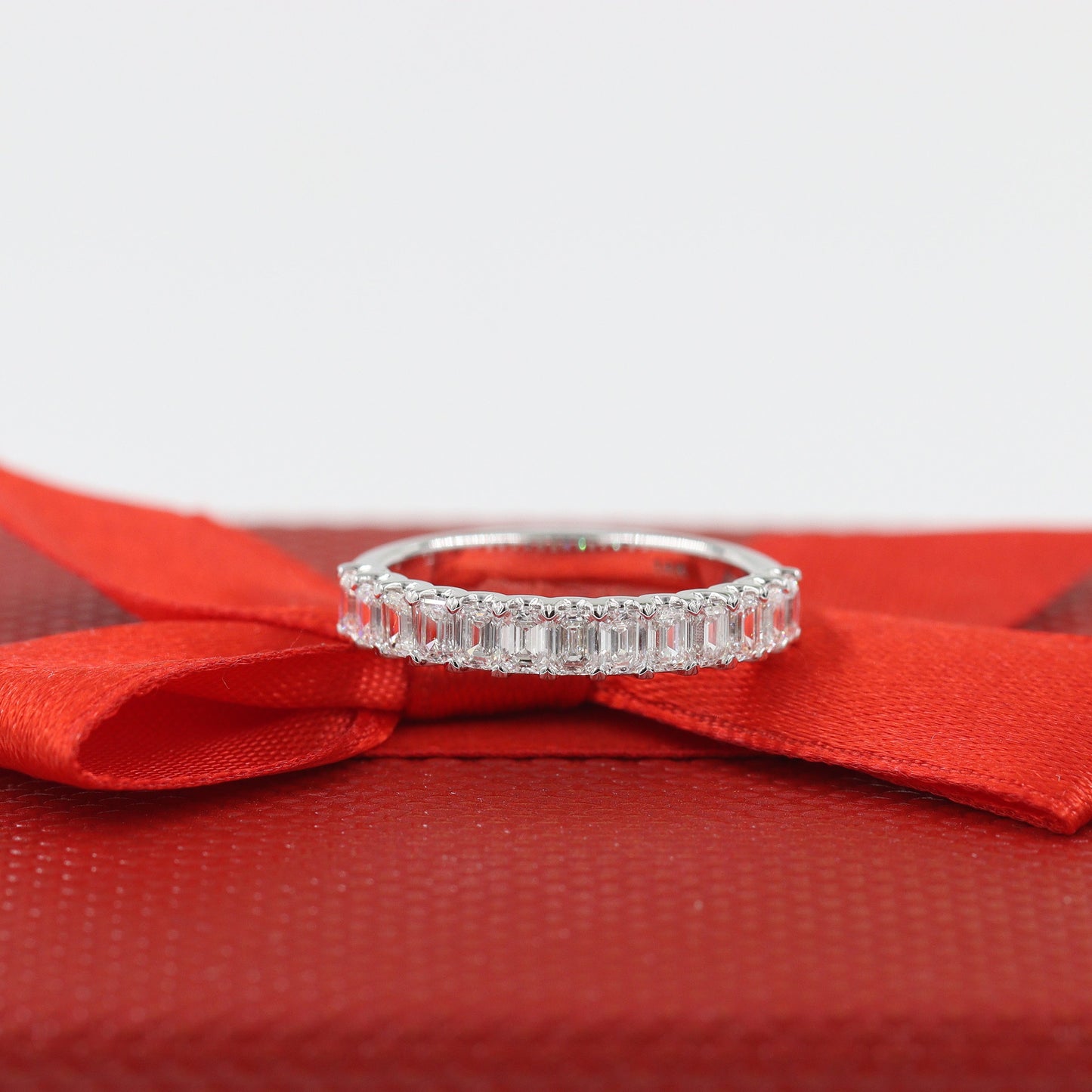 1.1ct Emerald Cut  Natural Diamond Wedding Band: 14K Gold Half Eternity Ring - 18K Gold, Platinum Diamond Ring - Anniversary gift
