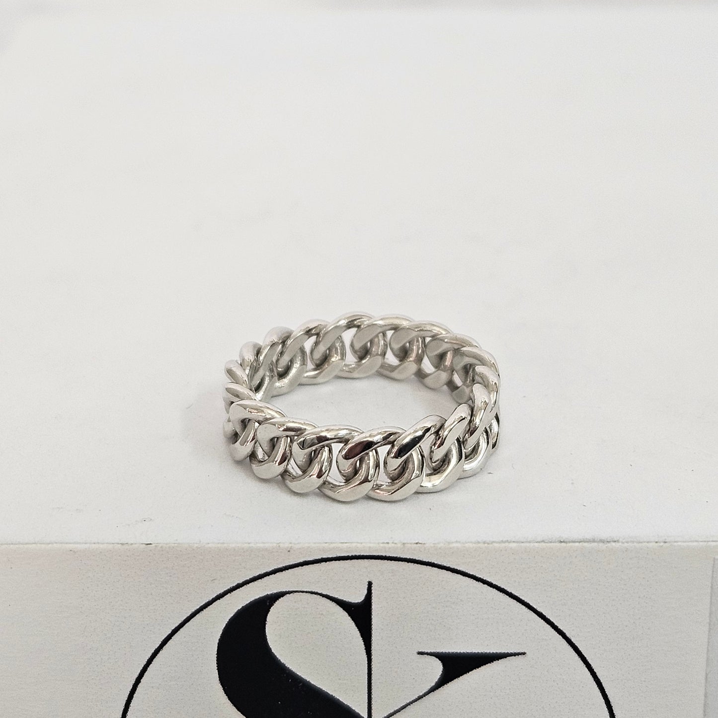 Handmade 14K Solid Gold Cuban Link Ring - Stackable Chain Ring (5.4mm)