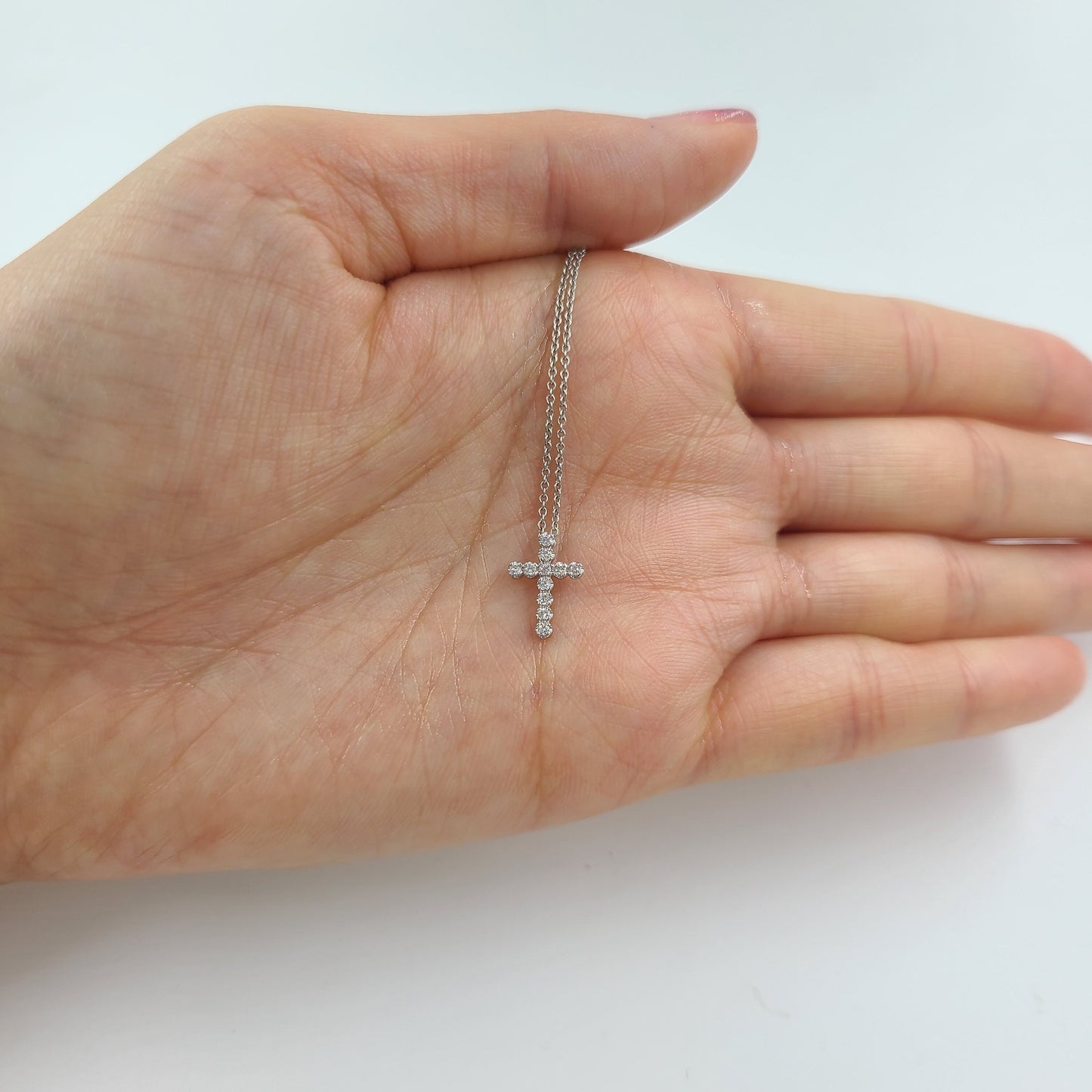 Round Natural Diamond Necklace/Dainty Simple small Cross Necklace/Adjustable Length/14K Gold 0.1ct Diamond Cross Necklace/Anniversary Gift