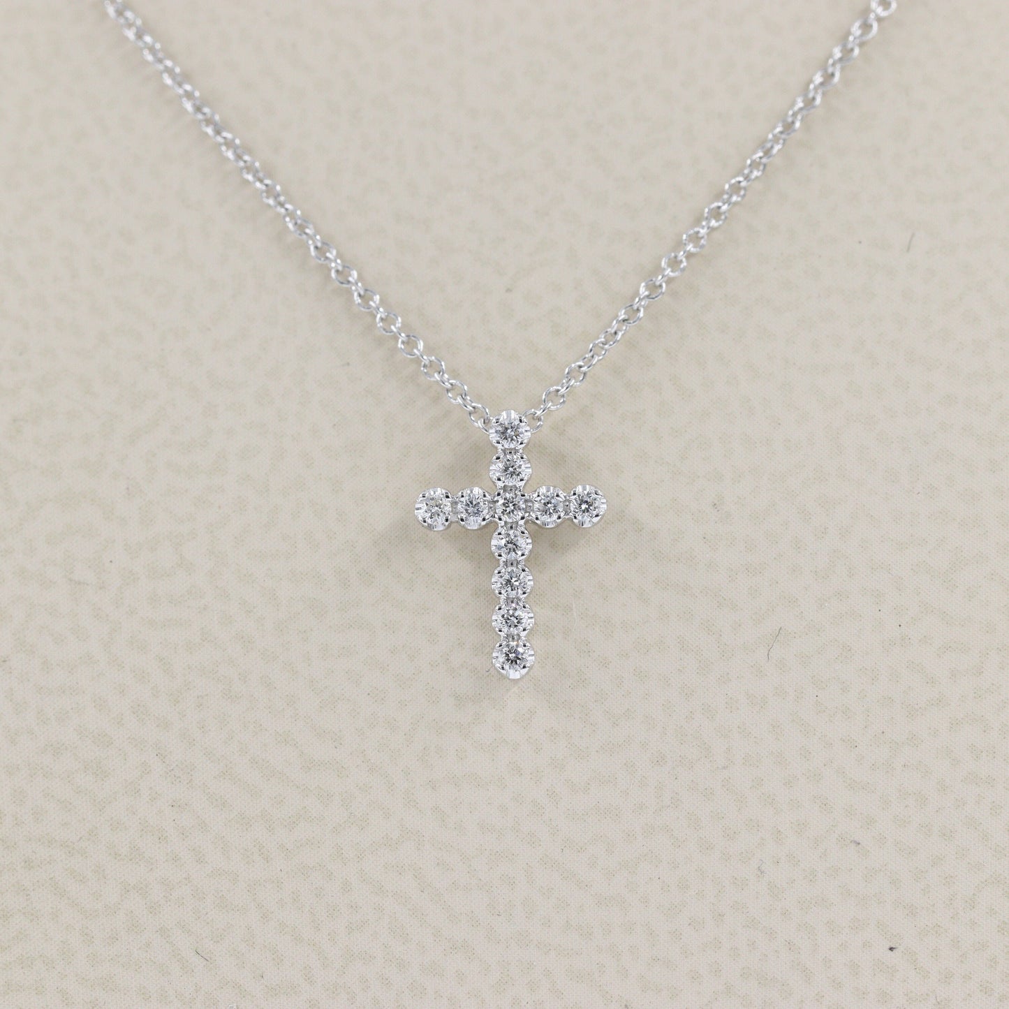 Round Natural Diamond Necklace/Dainty Simple small Cross Necklace/Adjustable Length/14K Gold 0.1ct Diamond Cross Necklace/Anniversary Gift
