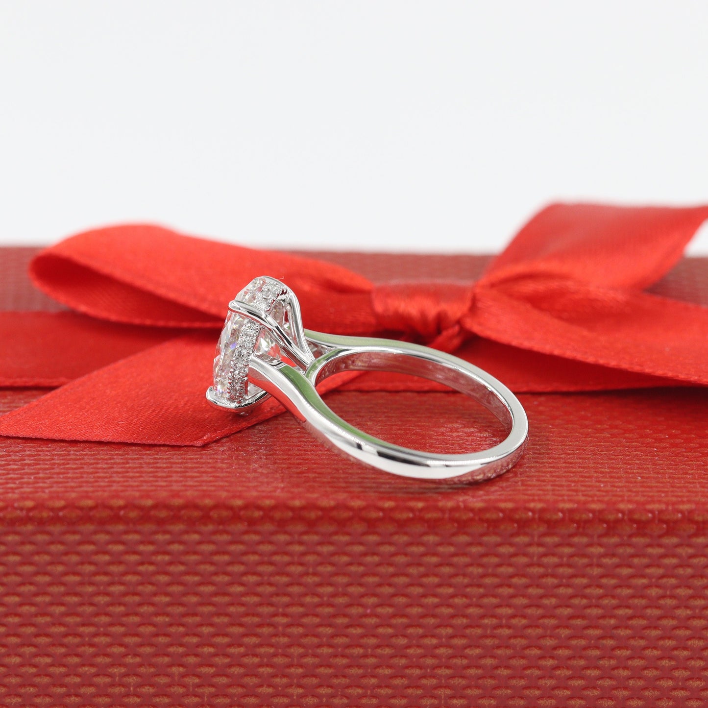 3ct Oval Diamond Engagement Ring: 14K Gold Hidden Halo Diamond Ring  - Anniversary gift