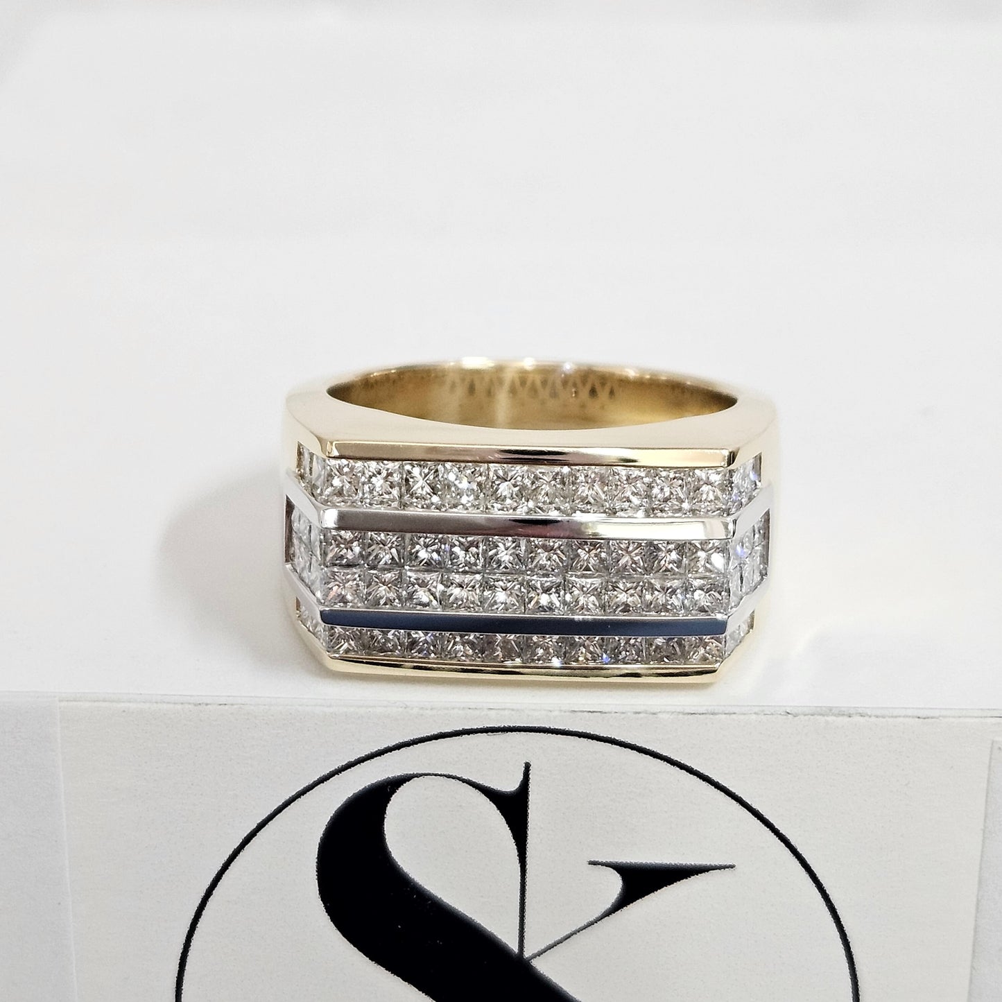Princess Cut 3ct Natural Diamond Men's Ring: 14K Gold Invisible Set Wedding Band- Anniversary Gift