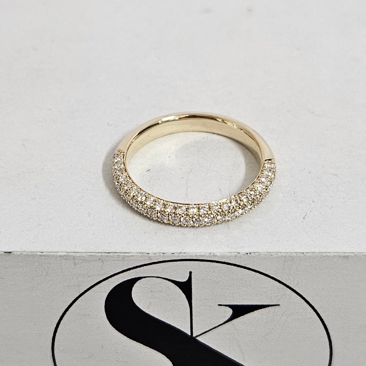 14K Gold 3 Row Natural Diamond 3.0mm Wedding Band: Half Eternity Diamond Anniversary Ring