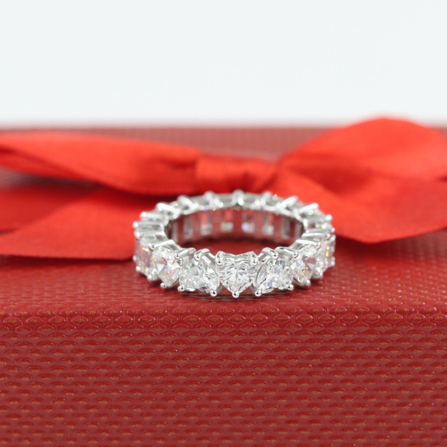 Half Emerald Half Heart Diamond Eternity Band - Anniversary gift