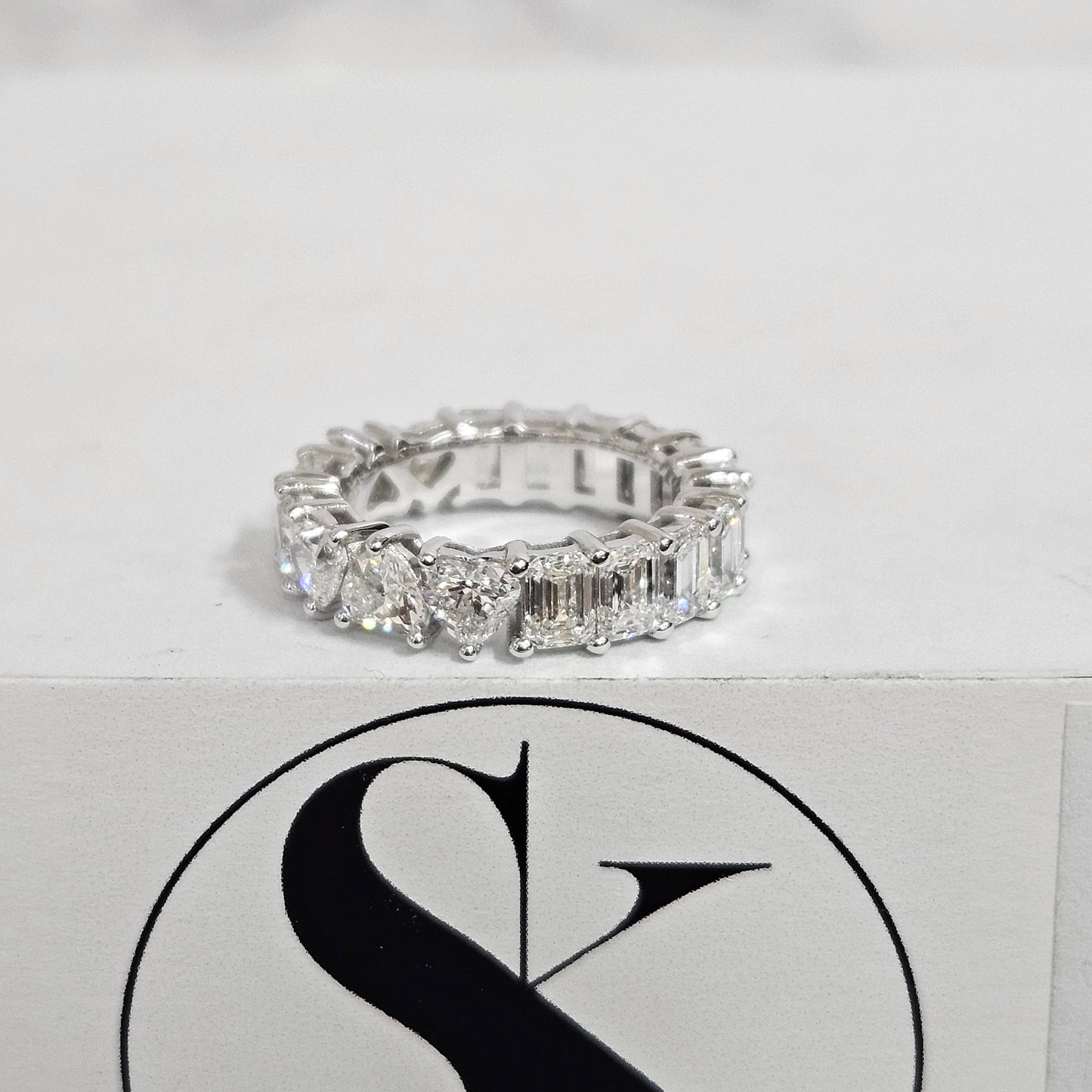 Half Emerald Half Heart Diamond Eternity Band - Anniversary gift