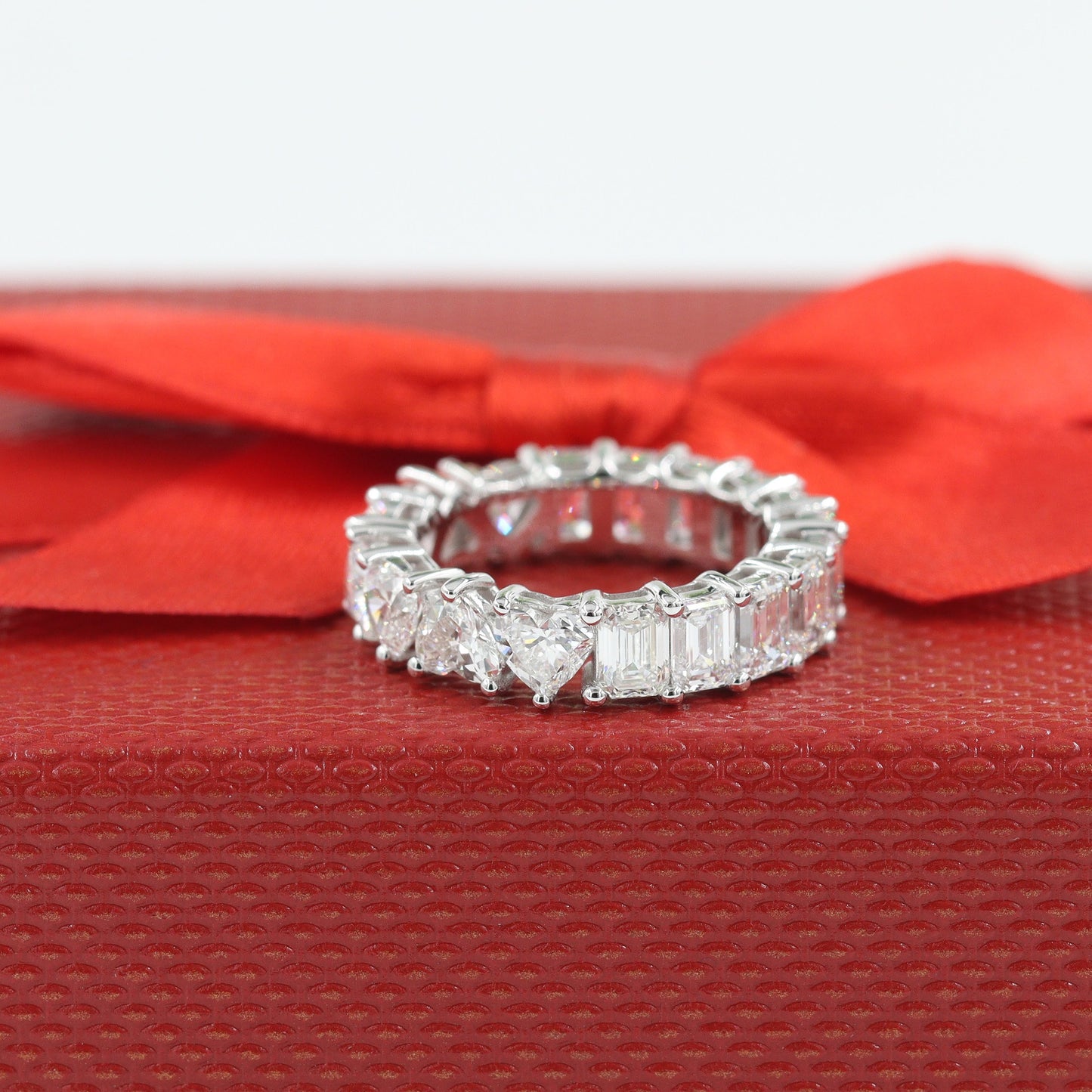 Half Emerald Half Heart Diamond Eternity Band - Anniversary gift