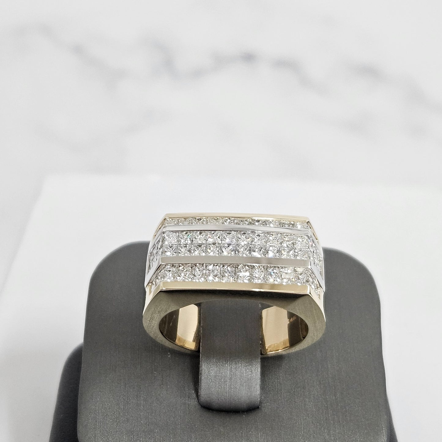 Princess Cut 3ct Natural Diamond Men's Ring: 14K Gold Invisible Set Wedding Band- Anniversary Gift