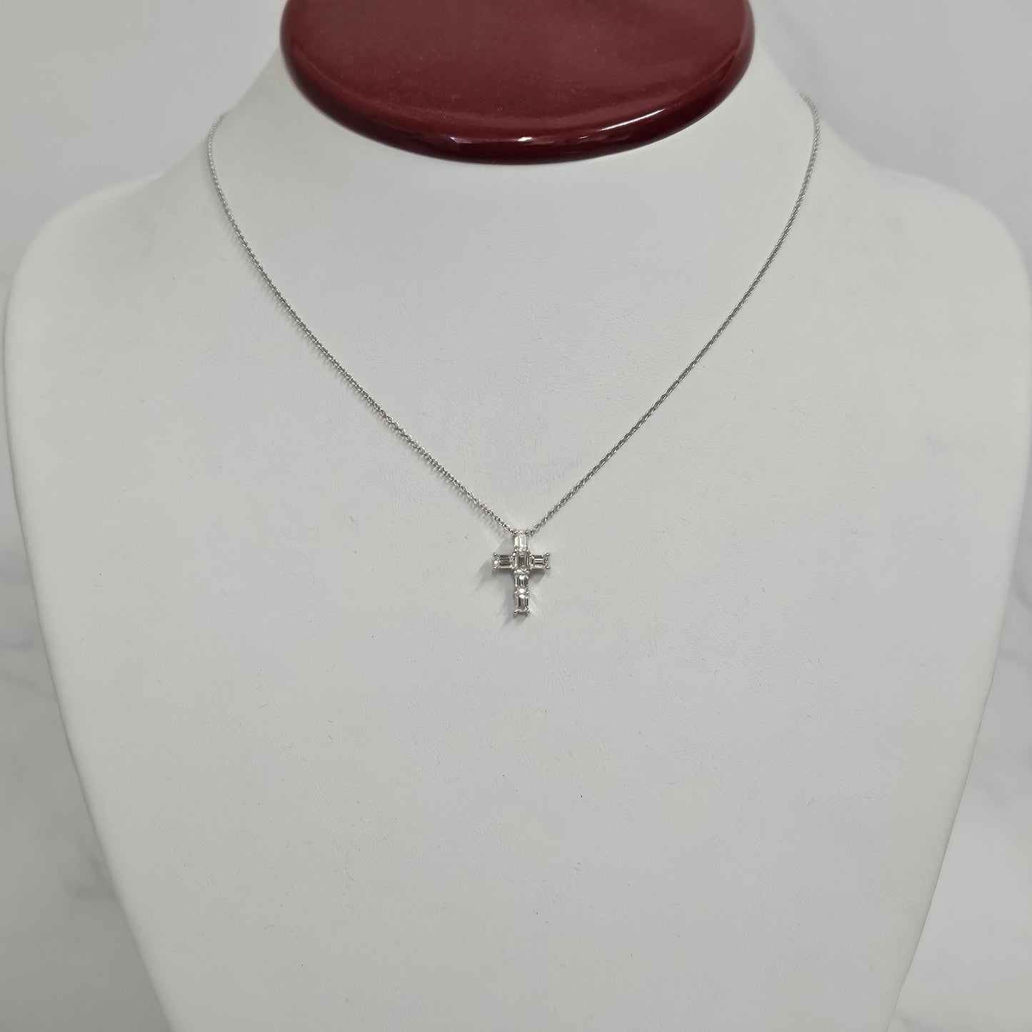 Emerald Cut Natural Diamond small Cross Pendant /Natural Diamond Necklace/14K Gold Emerald Cut Diamond small Cross/Anniversary Gift