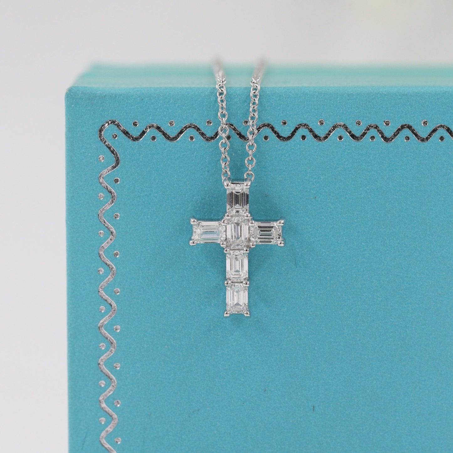 Emerald Cut Natural Diamond small Cross Pendant /Natural Diamond Necklace/14K Gold Emerald Cut Diamond small Cross/Anniversary Gift