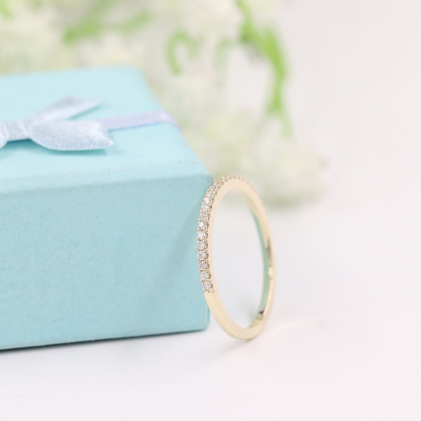 14K gold Half & 3/4 Eternity Natural diamond  Band/Width 1.4mm Stackable Diamond Wedding Band/Diamond Eternity Wedding Band/Anniversary Gift
