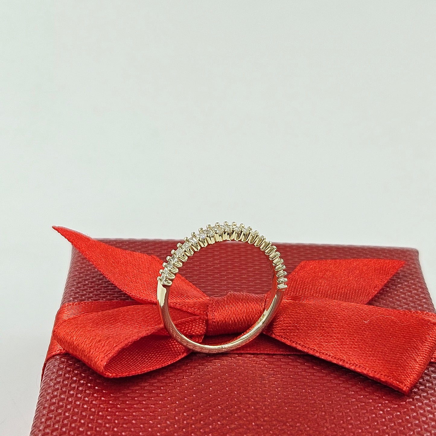 14K Gold Baguette Natural Diamond Ring: Half Eternity Anniversary Band- Anniversary Gift