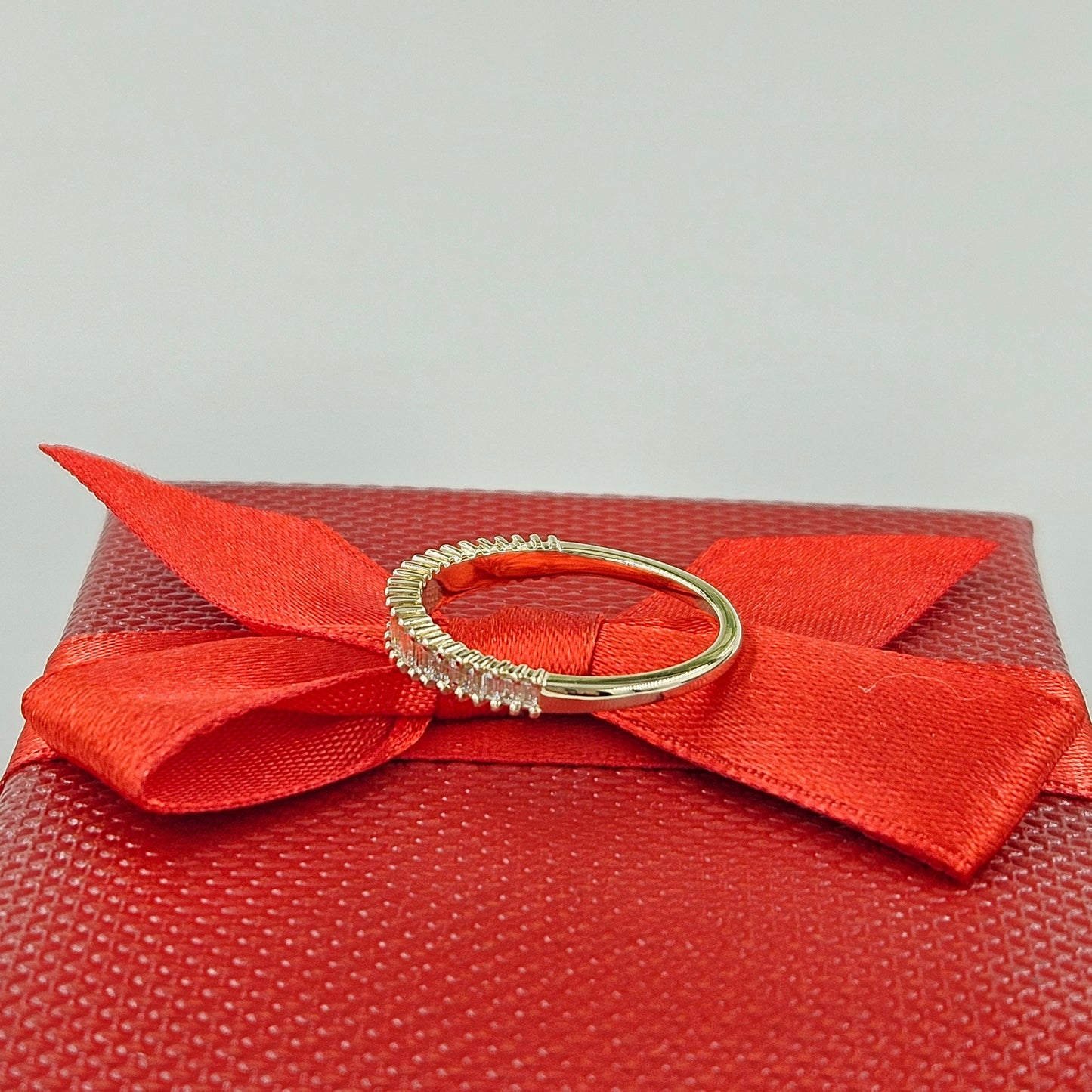 14K Gold Baguette Natural Diamond Ring: Half Eternity Anniversary Band- Anniversary Gift