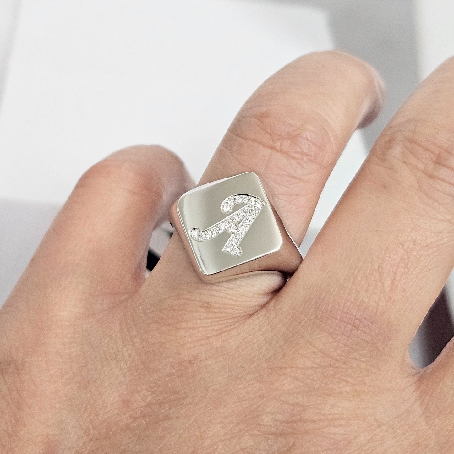 Initial Natural Diamond Ring / 14K gold Custom Initial Men's Ring /Pinky Diamond Ring / Personalized Diamond Ring /Anniversary Gift