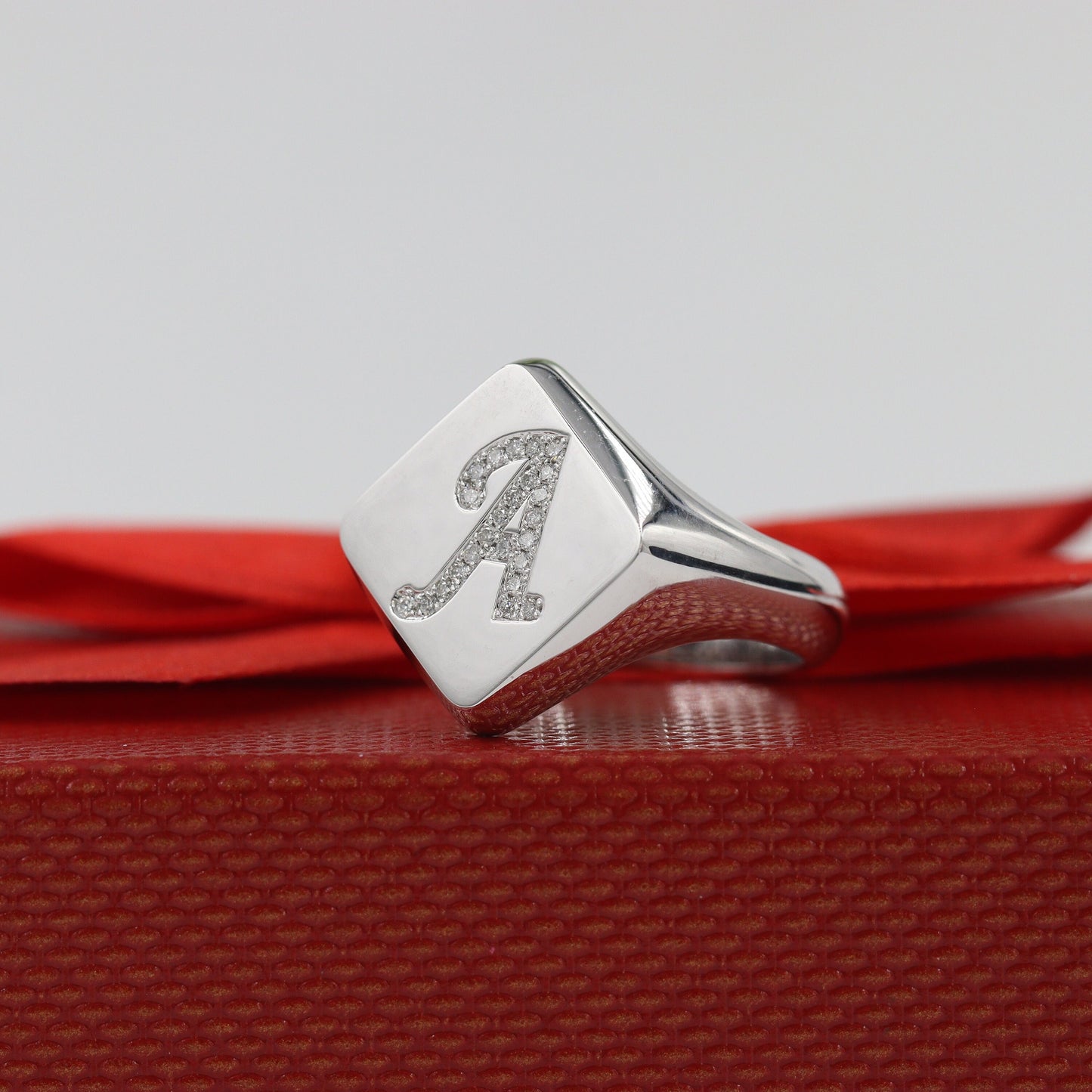 Initial Natural Diamond Ring / 14K gold Custom Initial Men's Ring /Pinky Diamond Ring / Personalized Diamond Ring /Anniversary Gift