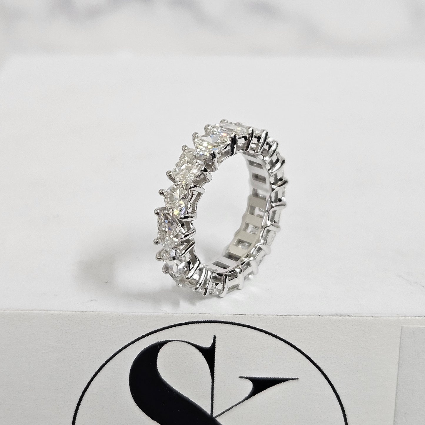 Half Emerald Half Heart Diamond Eternity Band - Anniversary gift