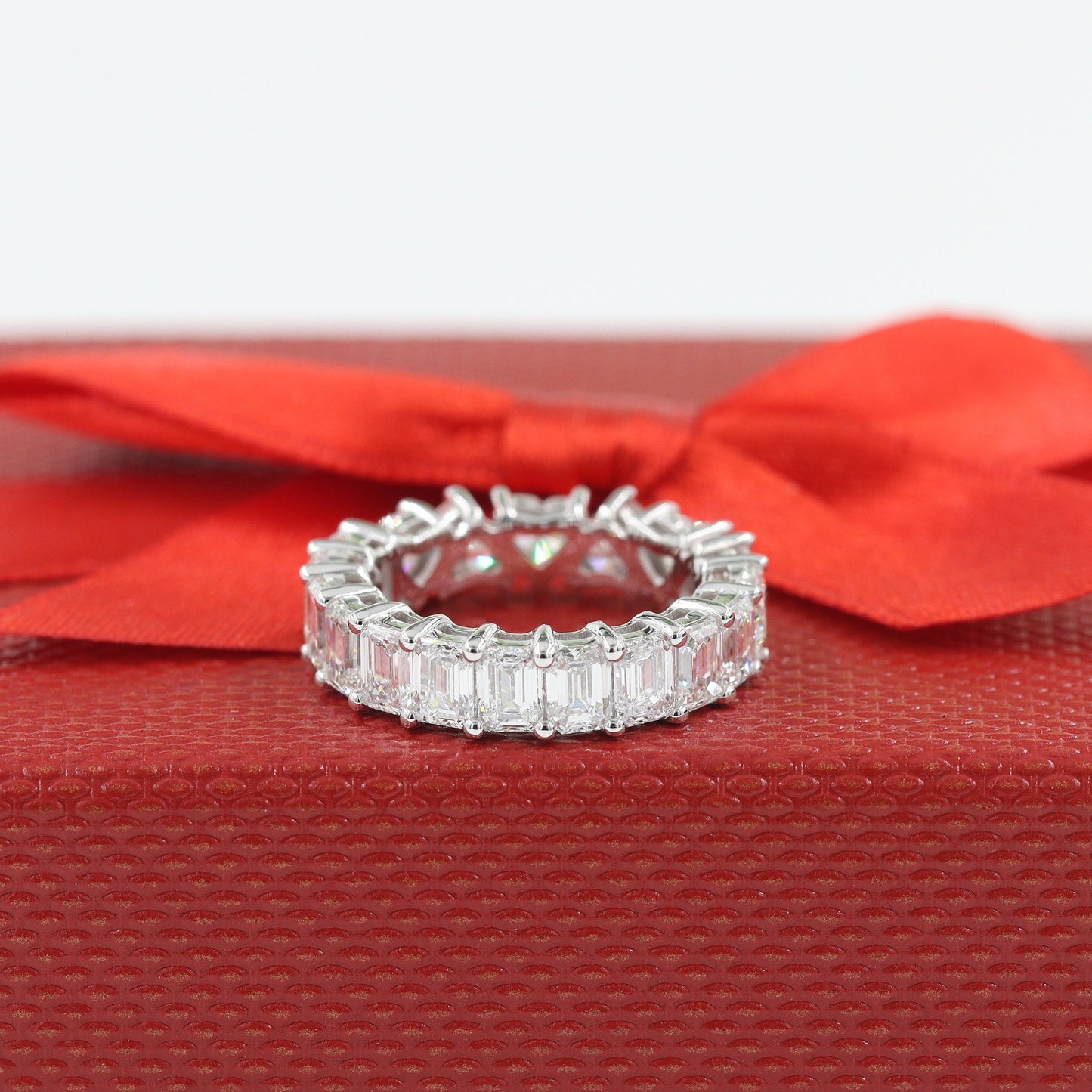Half Emerald Half Heart Diamond Eternity Band - Anniversary gift