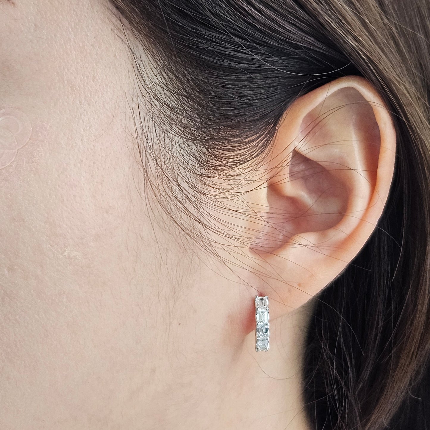 Emerald Cut Natural Diamond Hoop Earring/Emerald Cut Diamond Earring/14K,18K gold Hoop U-shape Emerald Cut Diamond Earring/Anniversary gift